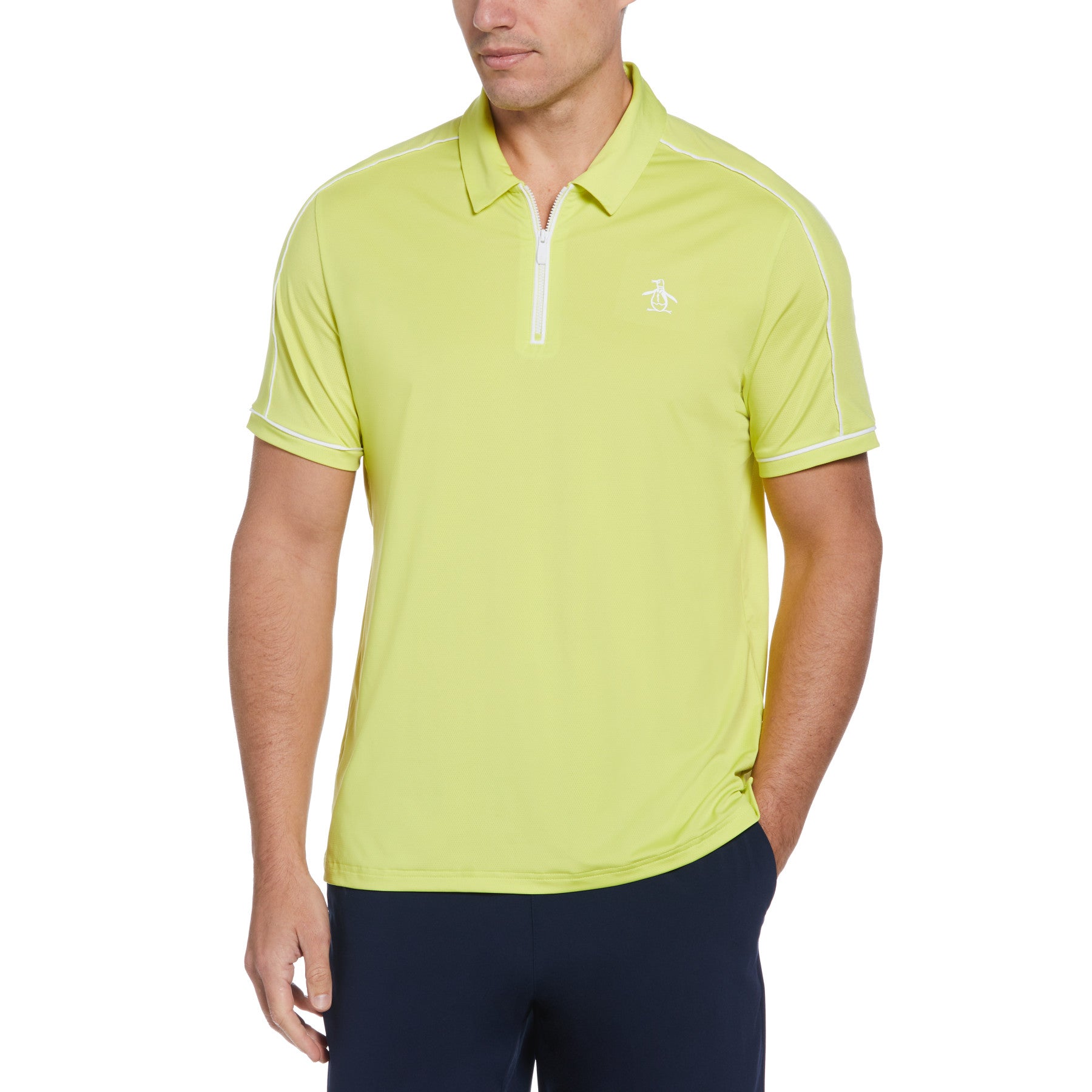 View Piped Performance Quarter Zip Tennis Polo Shirt In Limeade information