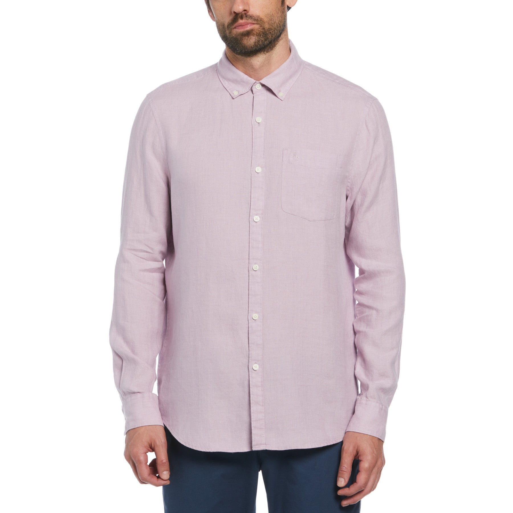 View Delave Linen Long Sleeve ButtonDown Shirt In Lavender Frost information