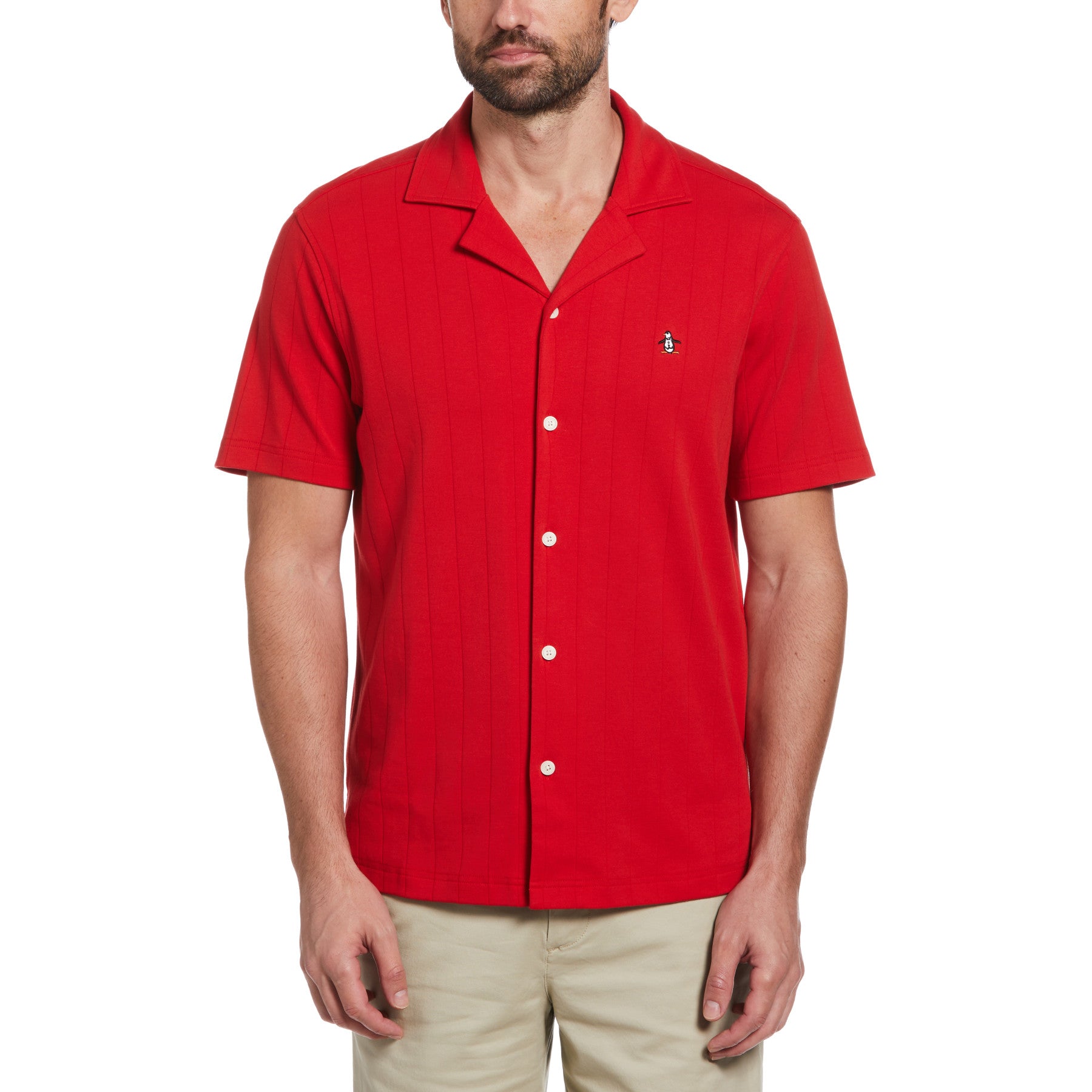 View Icons Organic Cotton Striped Short Sleeve Shirt With Camp Collar In Sa information