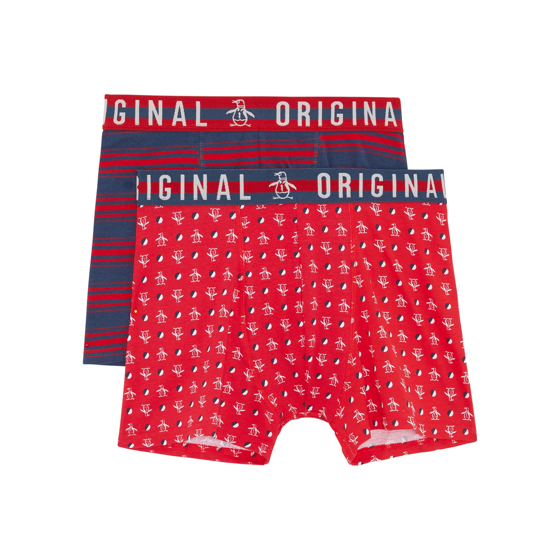 View Original Penguin 2 Pack Stamp All Over Penguin Pete Print Underwear In Red And Navy Red Mens information