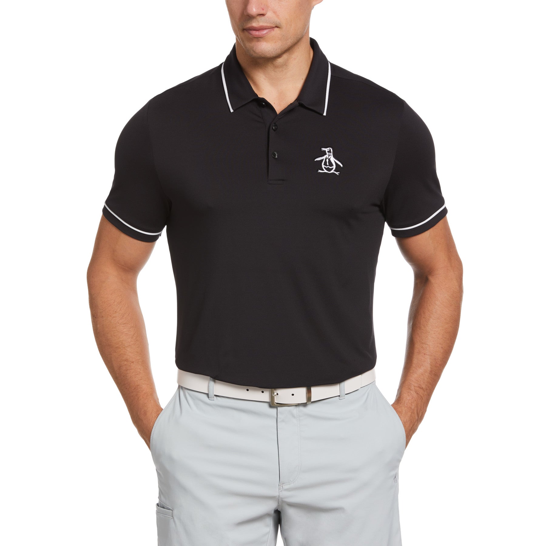 View Mega Pete Tipped Short Sleeve Golf Polo Shirt In Caviar information