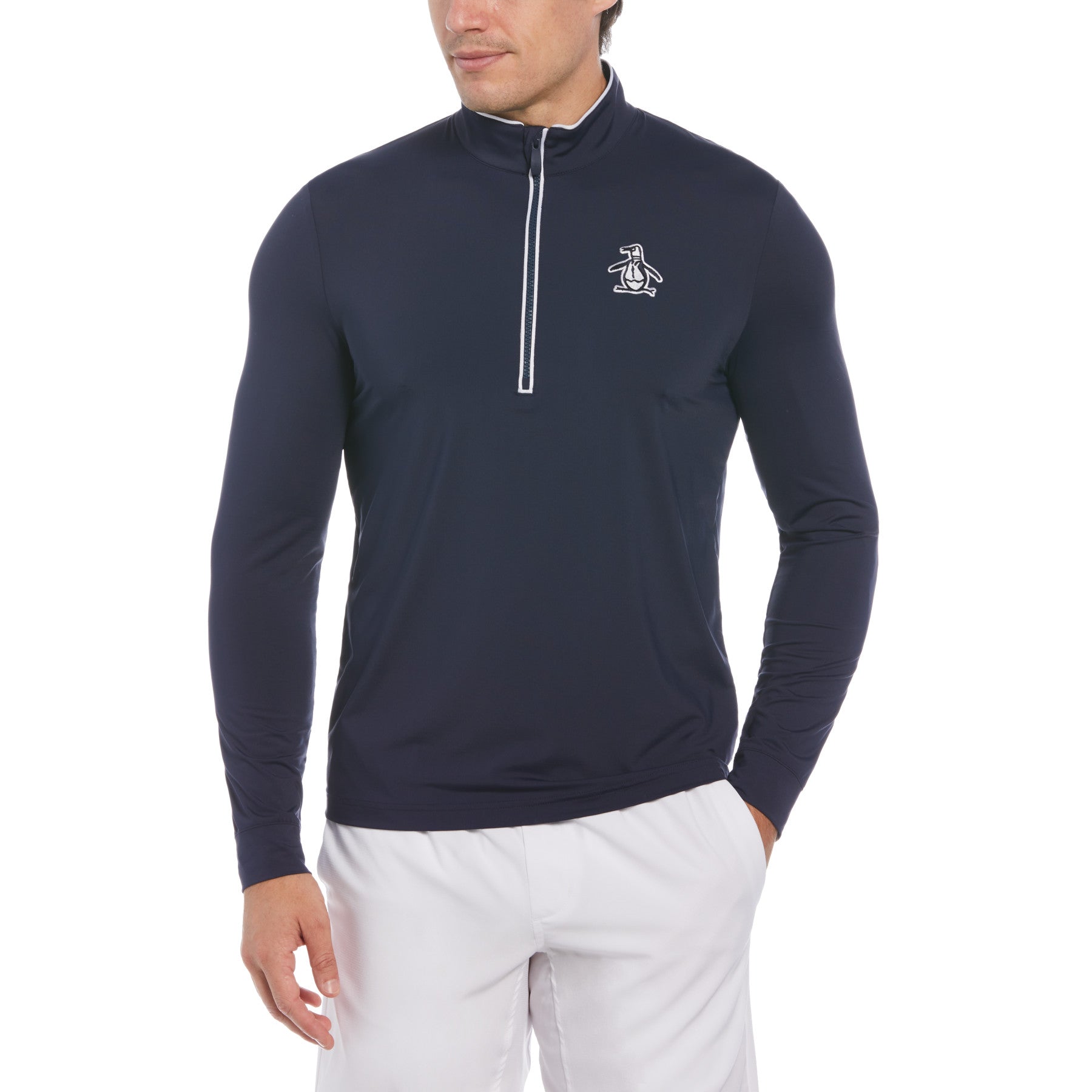 View Technical Earl 14 Zip Long Sleeve Golf Sweater In Black Iris information