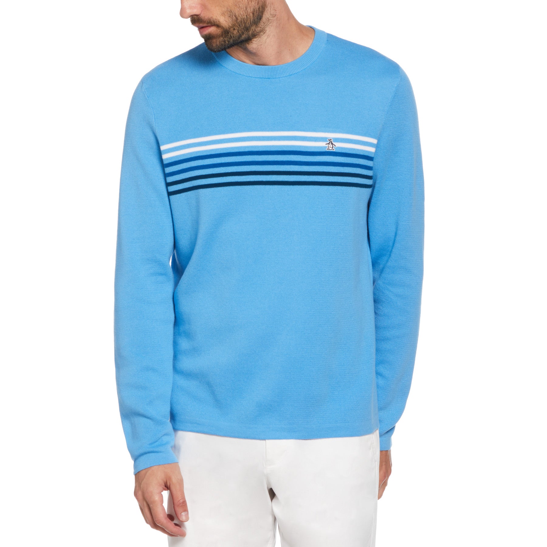 View Crew Neck Chest Stripe Jumper In Azure Blue information