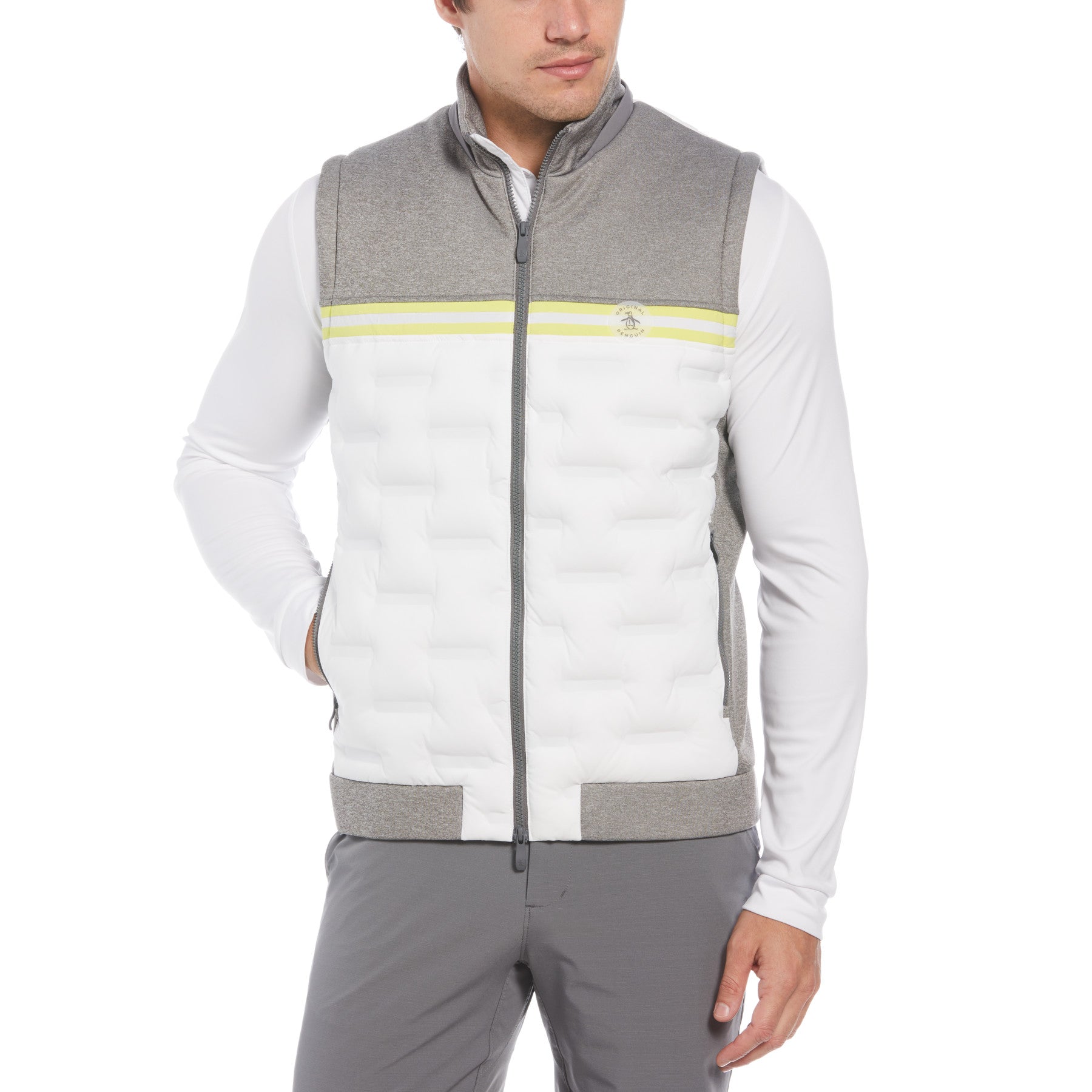 View 80S Mixed Media Golf Gilet In Quiet Gray Heather information