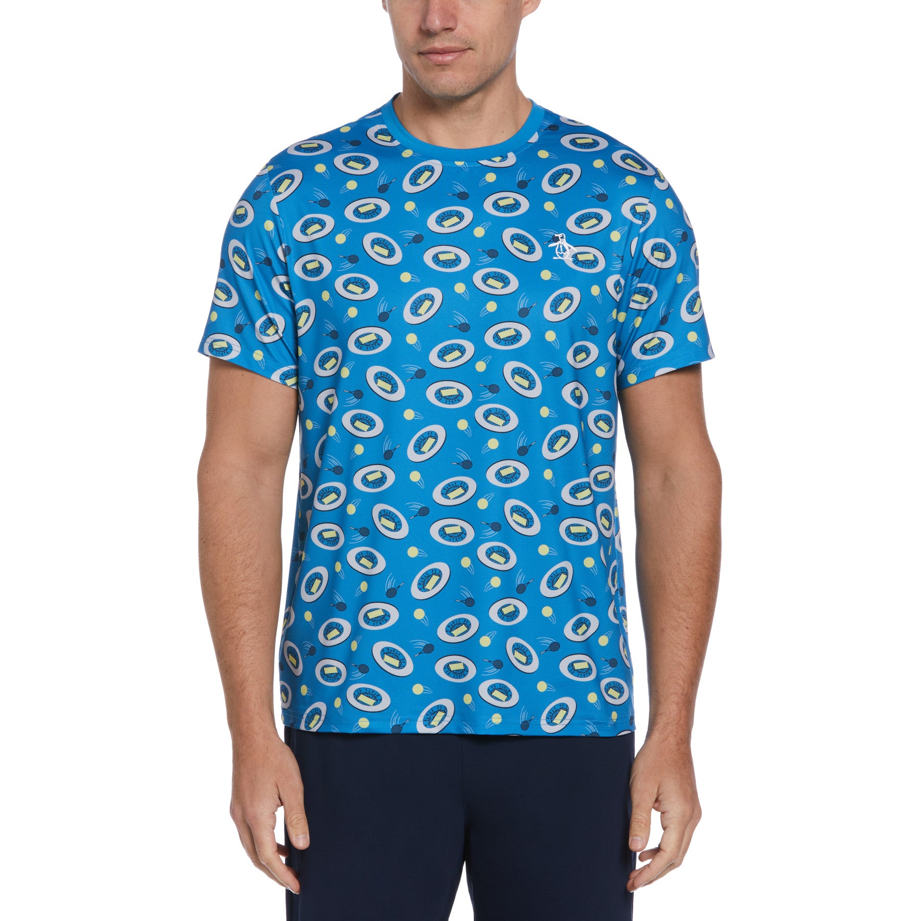 View Print Crew Neck Tennis TShirt In Mediterranean Blue information