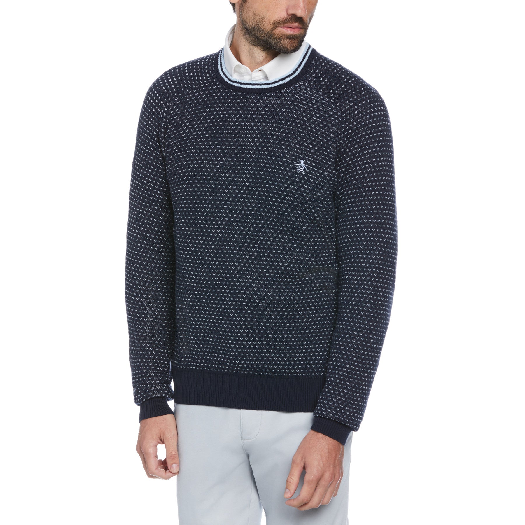 View Fairisle Cotton Crew Neck Jumper In Dark Sapphire information