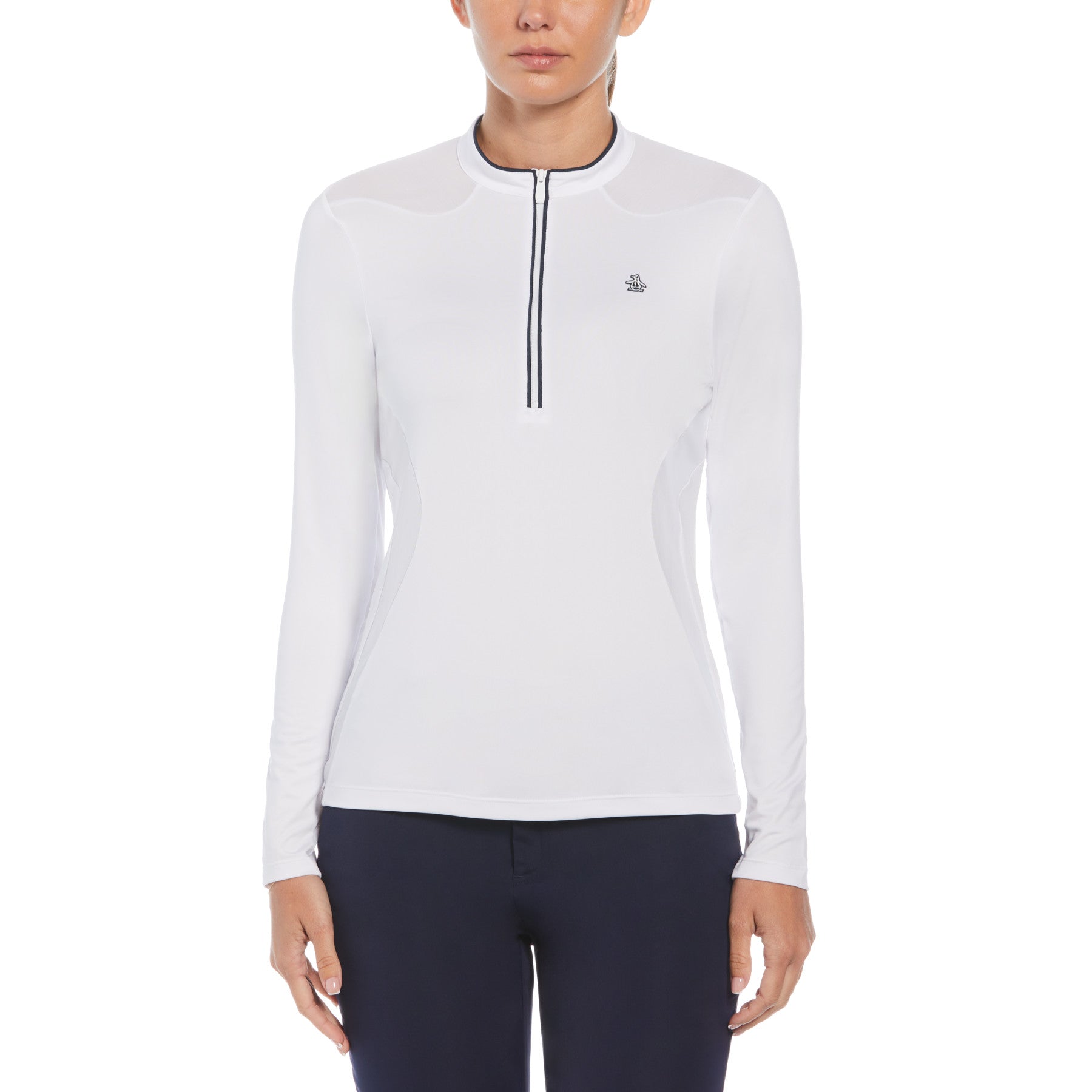 View Womens 14 Zip Layering Long Sleeve Golf Shirt In Bright White information