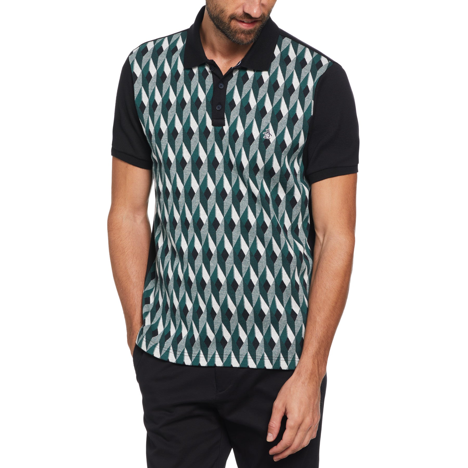 View Jacquard Front Diamond Geo Print Polo Shirt In June Bug information