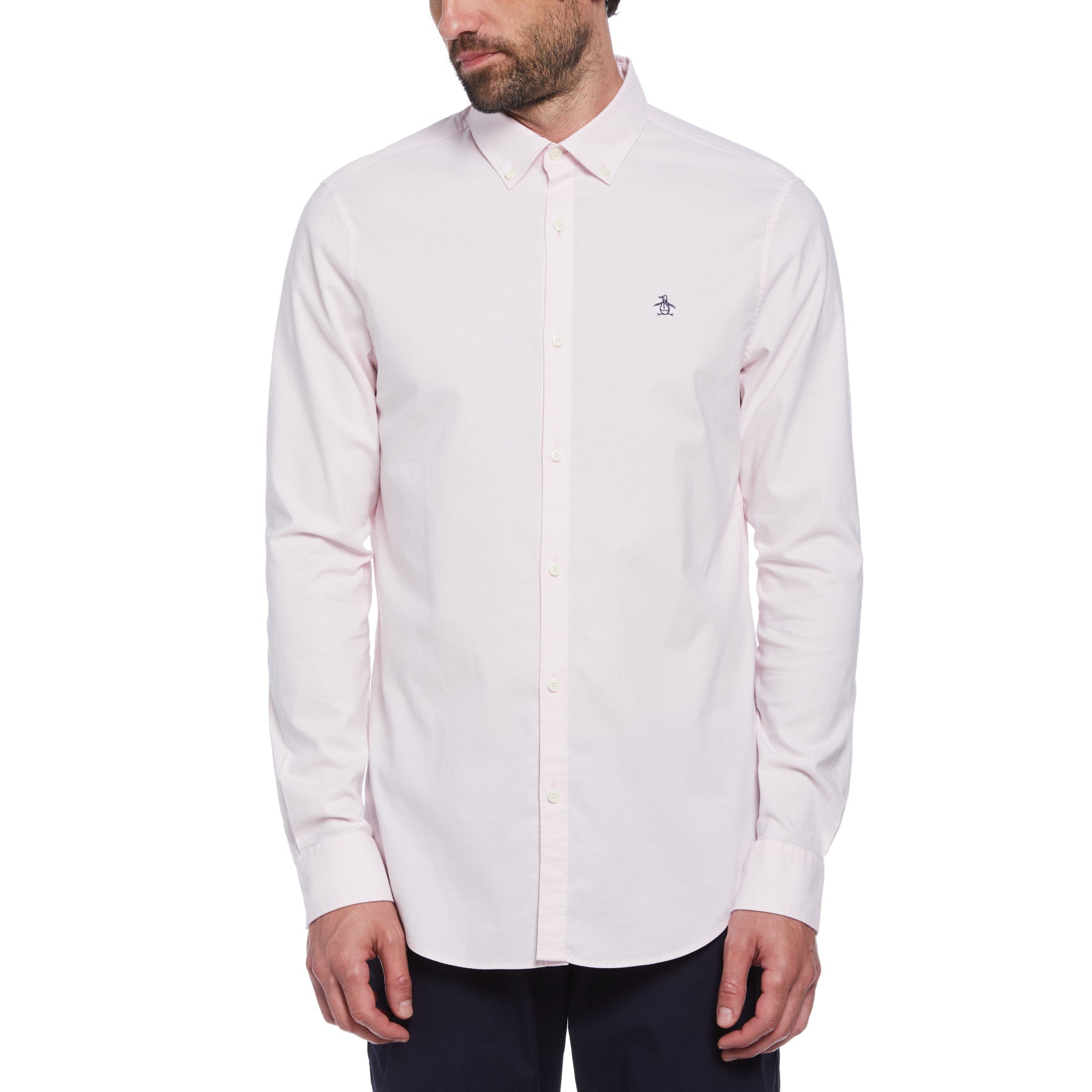 View Original Penguin Ecovero Oxford Stretch Long Sleeve Shirt In Parfait Pink Pink Mens information