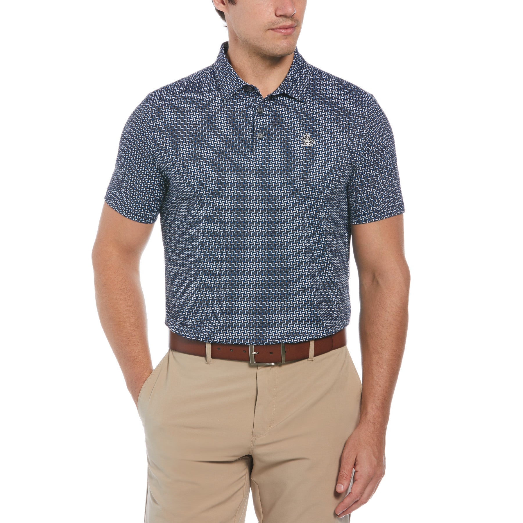 Original Geometric Print Short Sleeve Golf Polo Shirt In Caviar