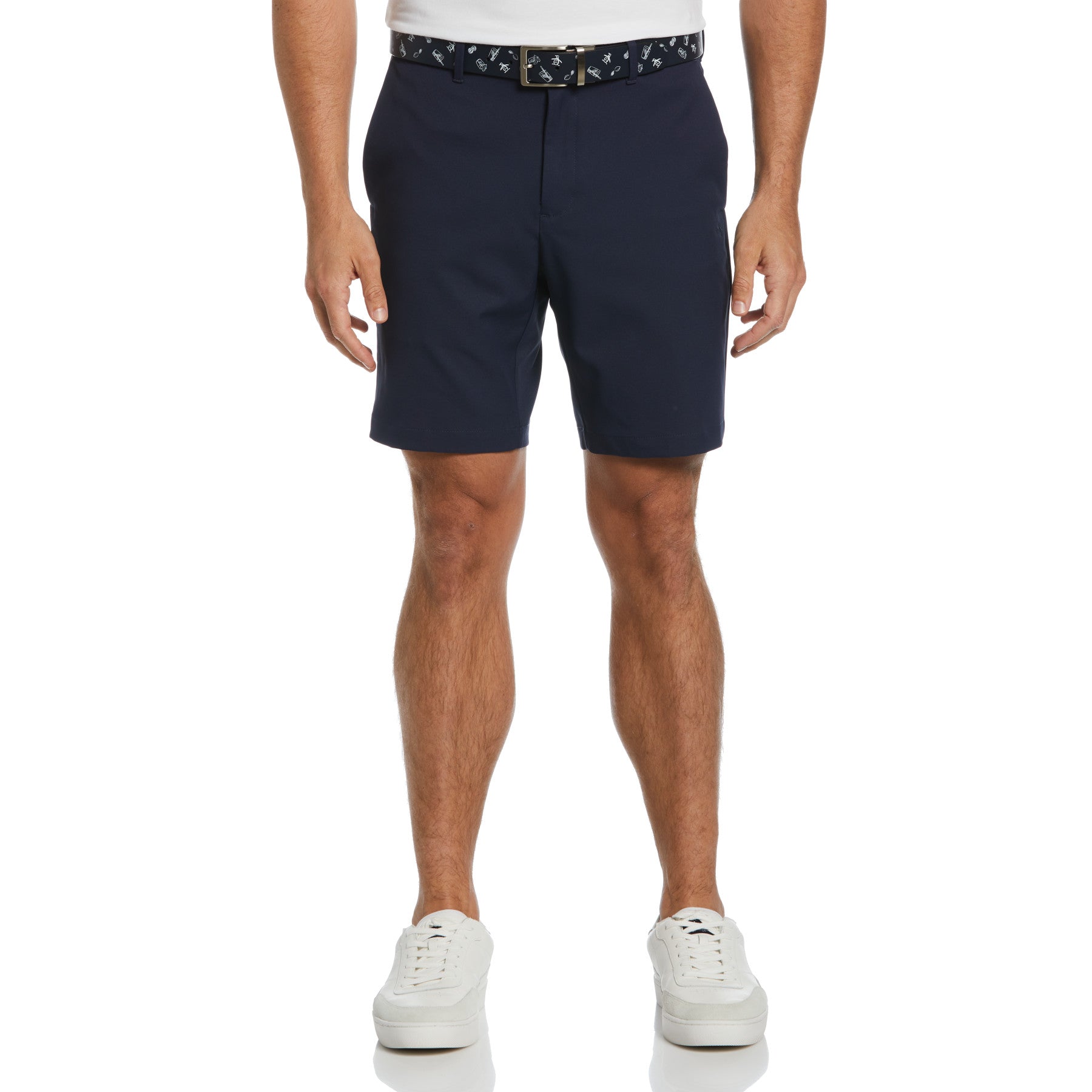 View Flat Front Solid Golf Shorts In Black Iris information