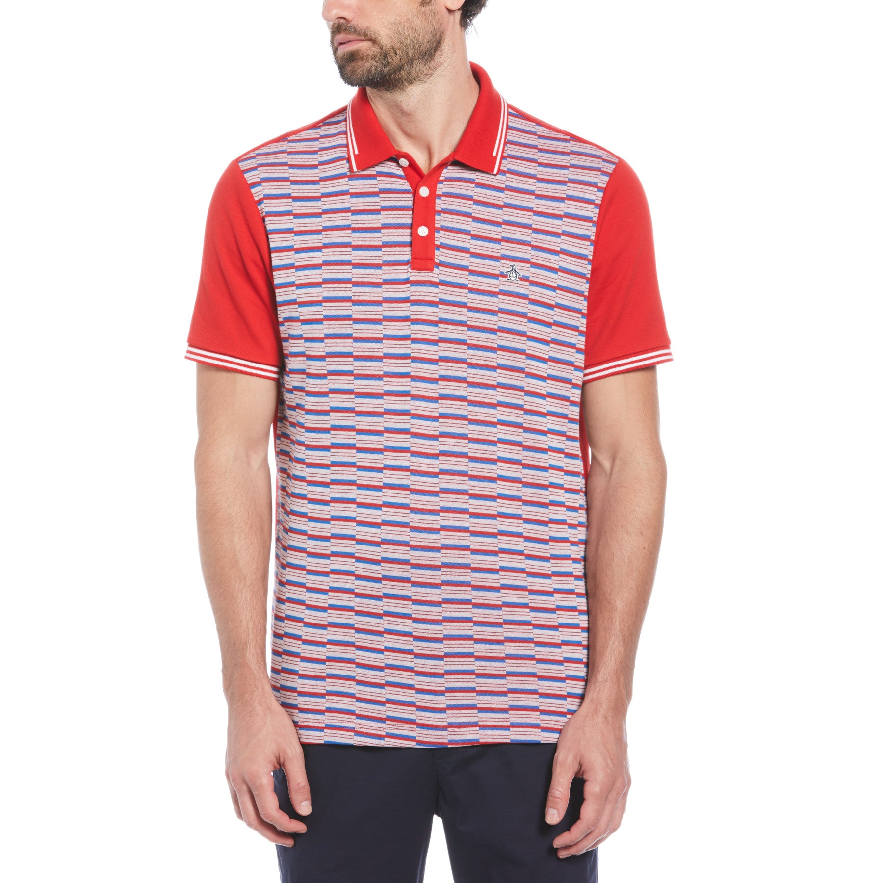 View Jacquard Front Interlock Short Sleeve Polo Shirt In Salsa information