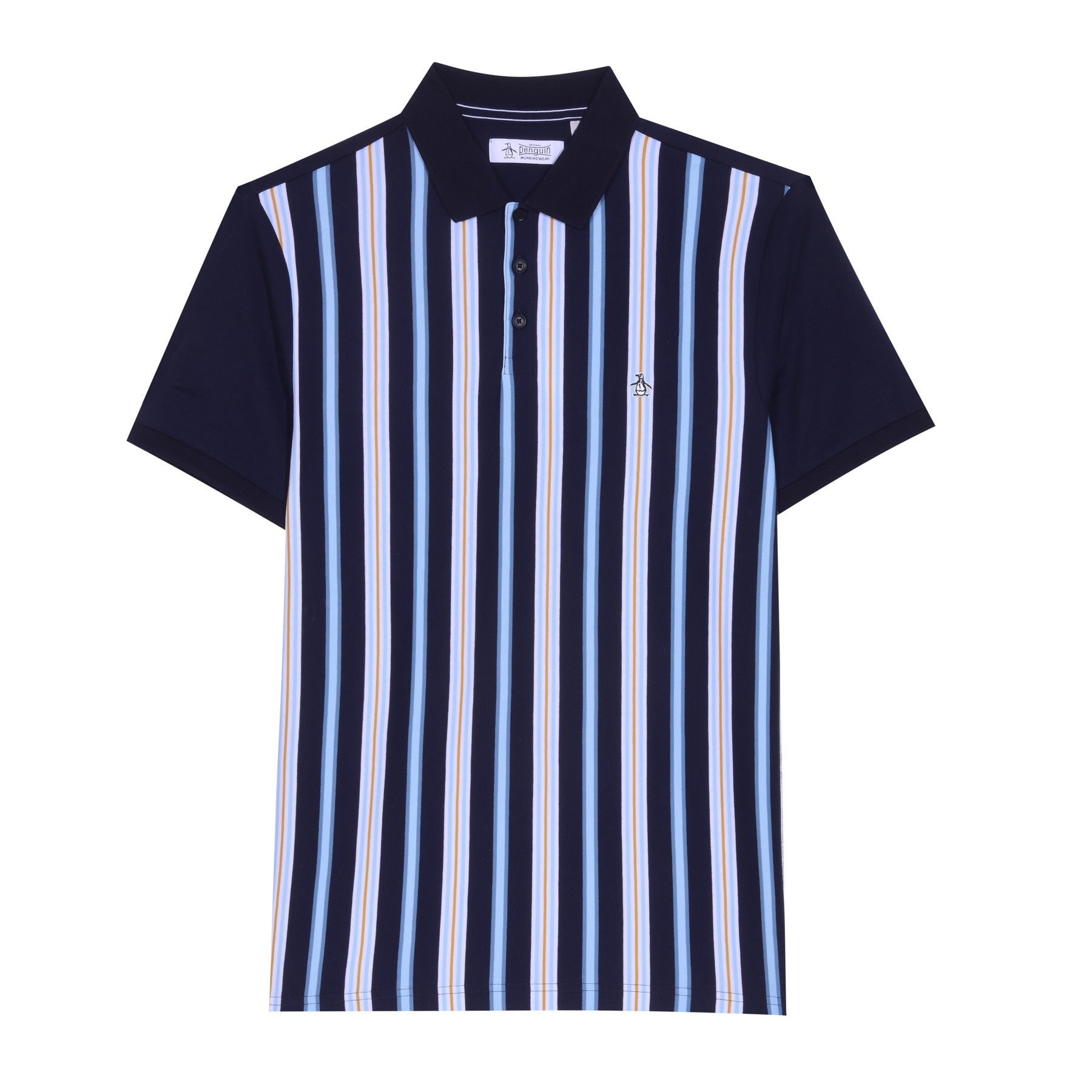 View Organic Cotton Striped Polo In Cerulean information