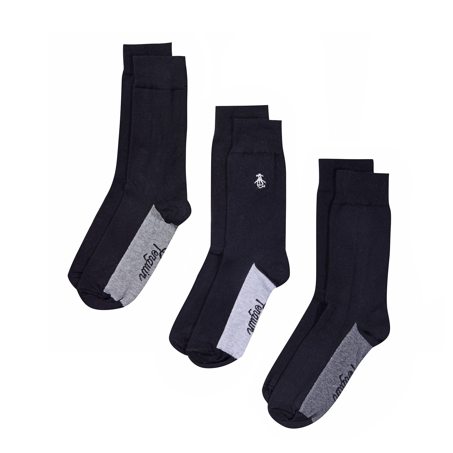 View 3 Pack Penguin Ankle Socks In Black information