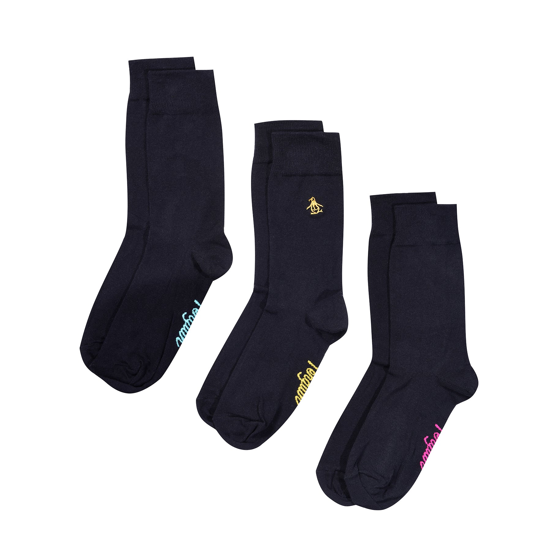 View 3 Pack Penguin Ankle Socks In Bright Black information