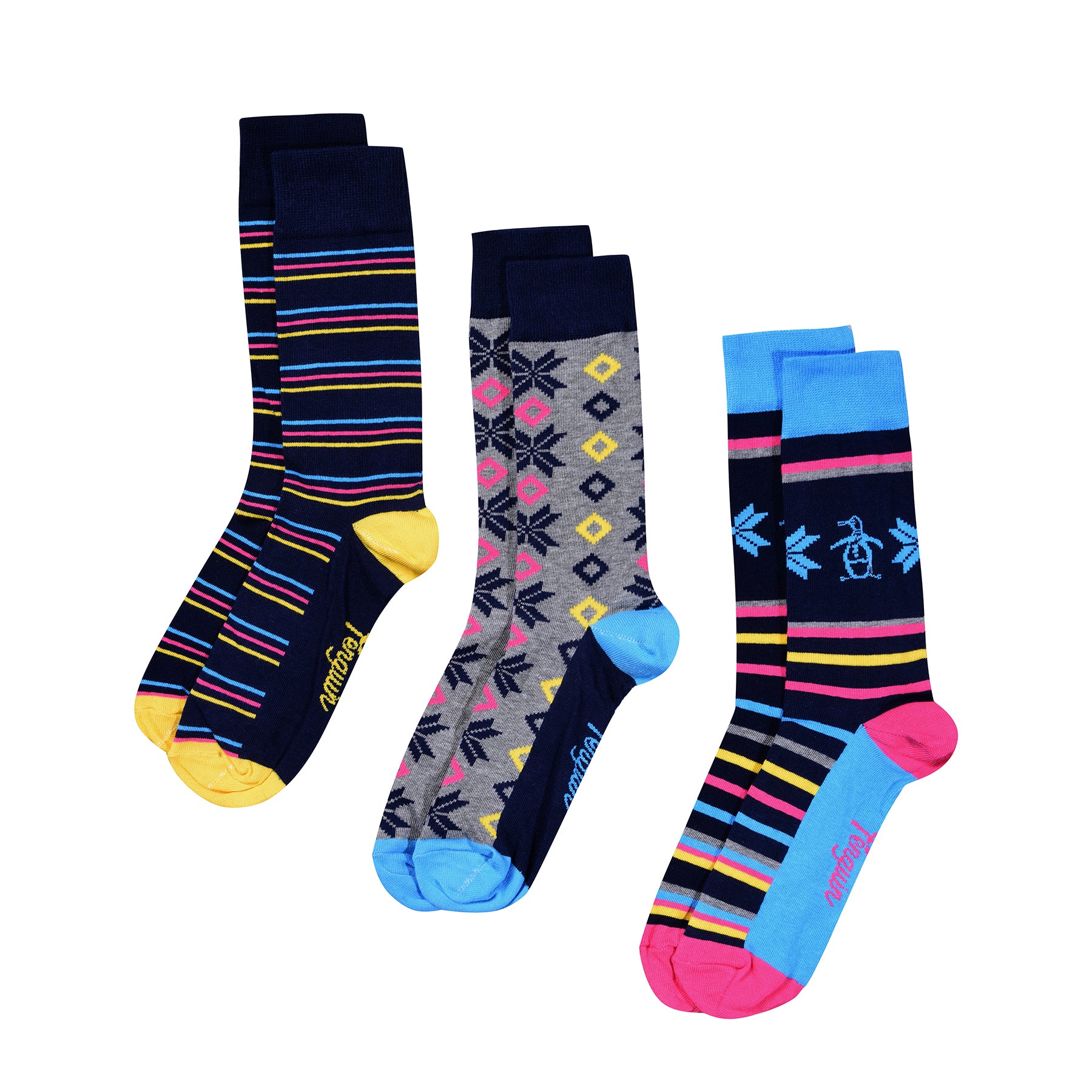 View 3 Pack Mens Penguin Festive Socks Snowflake Pete Blue Pink In Multi information