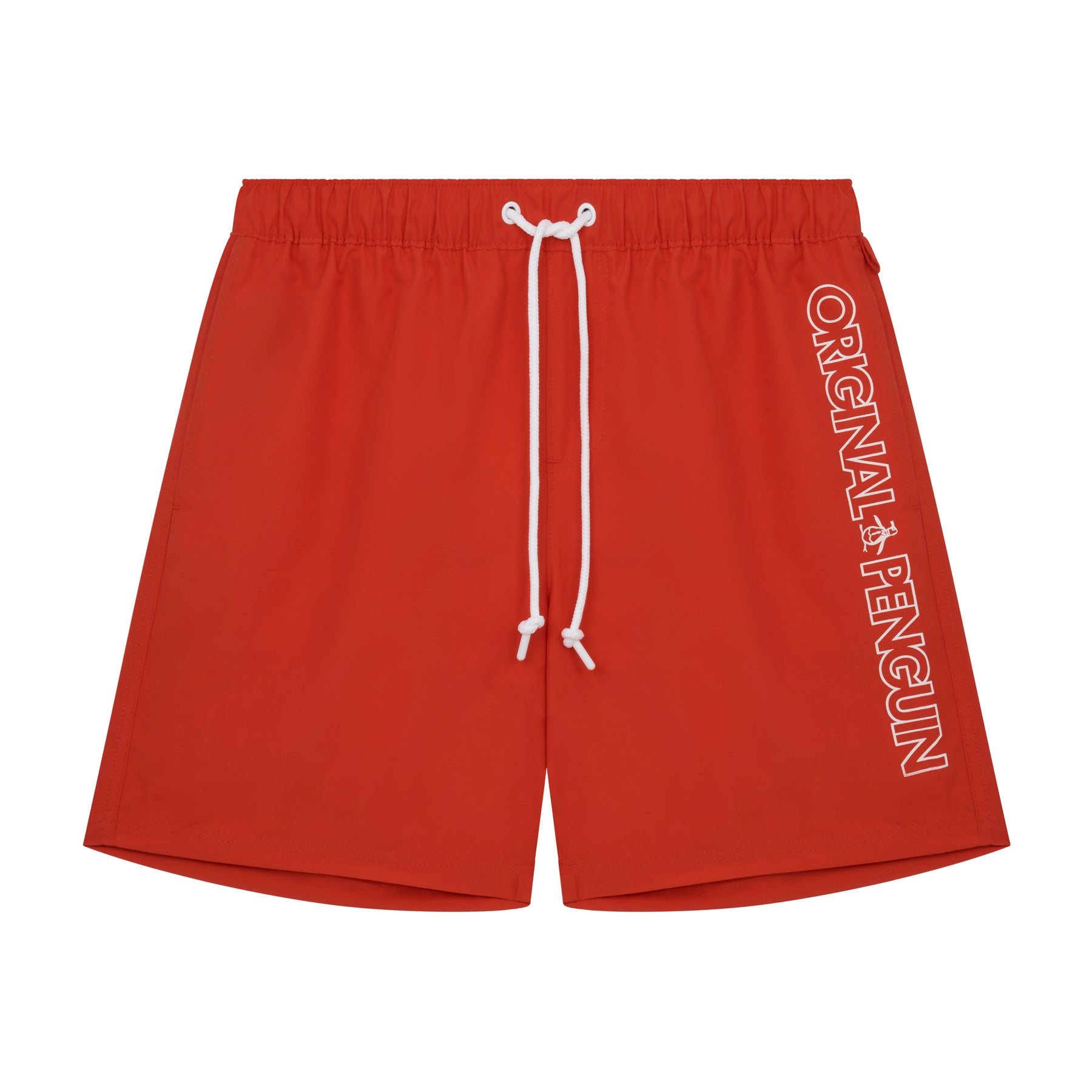 View Vertical Side Branding Swim Shorts In Flame Scarlet information