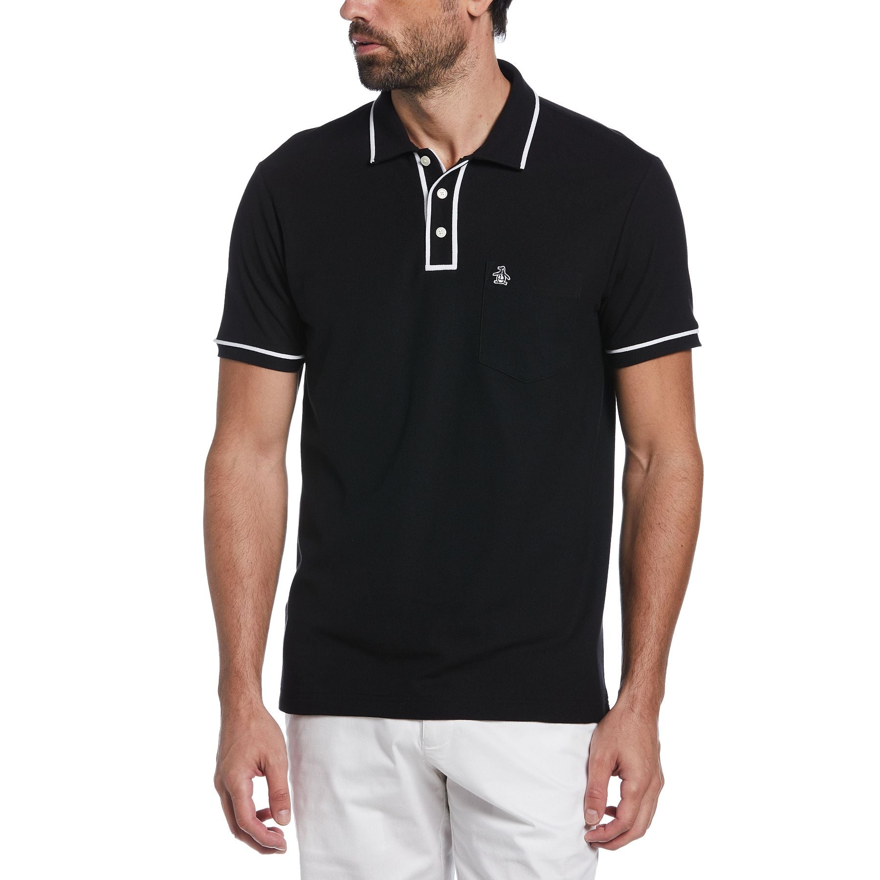 View The Earl Organic Cotton Pique Polo Shirt In True Black information