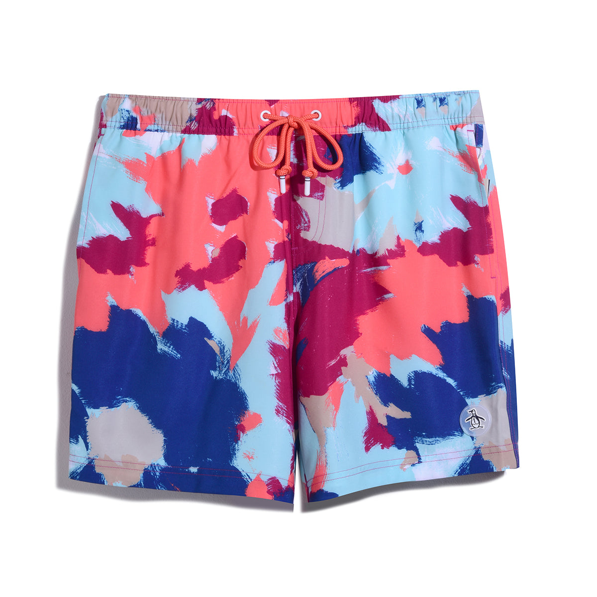 View Original Penguin Abstract Floral Swim Shorts In Hot Coral Orange Mens information