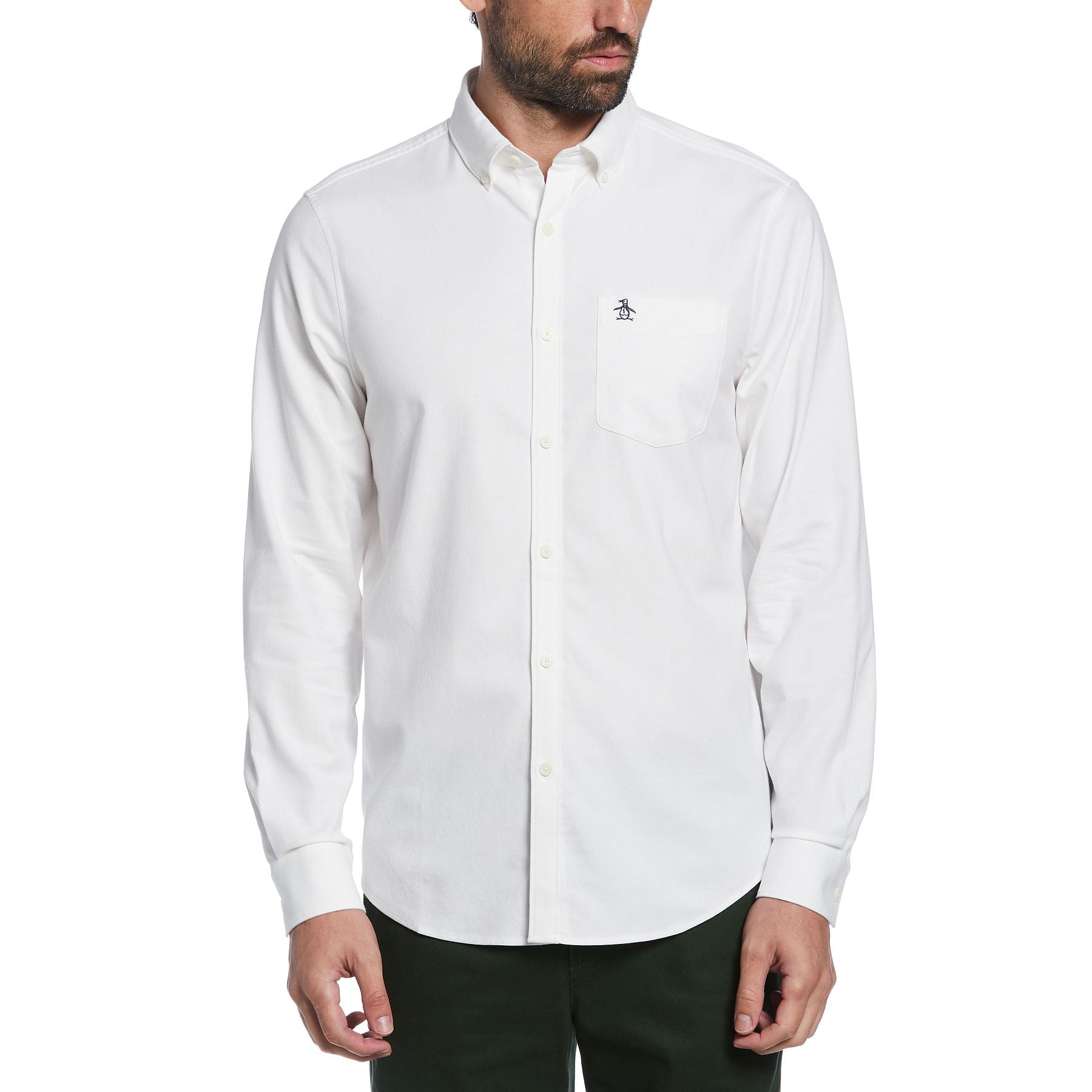 View Original Penguin Ecovero Oxford Stretch Shirt In Bright White White Mens information