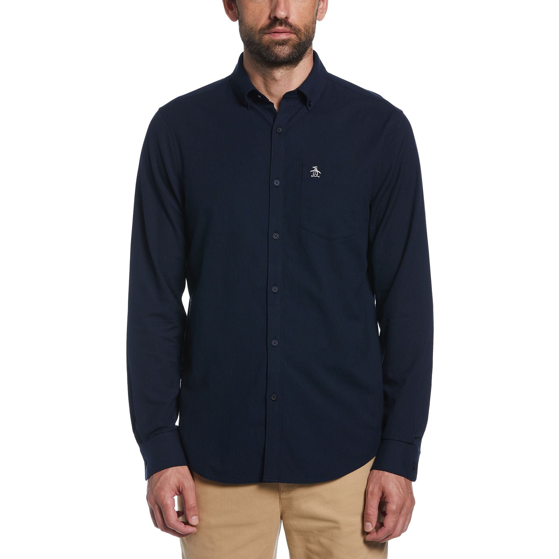 View Original Penguin Ecovero Oxford Stretch Shirt In Dark Sapphire Blue Mens information