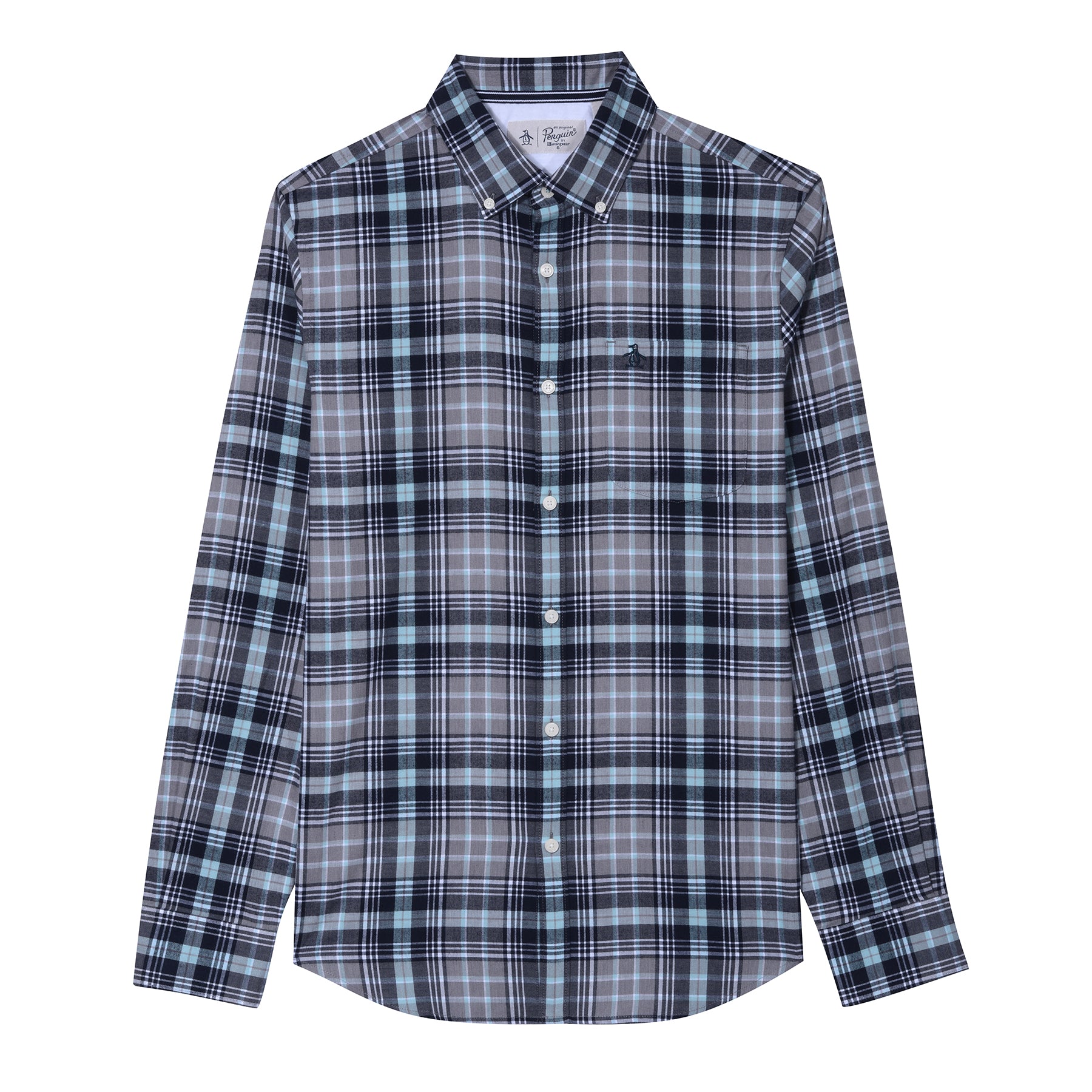 View Brushed Flannel Plaid Shirt In Glacier Gray information