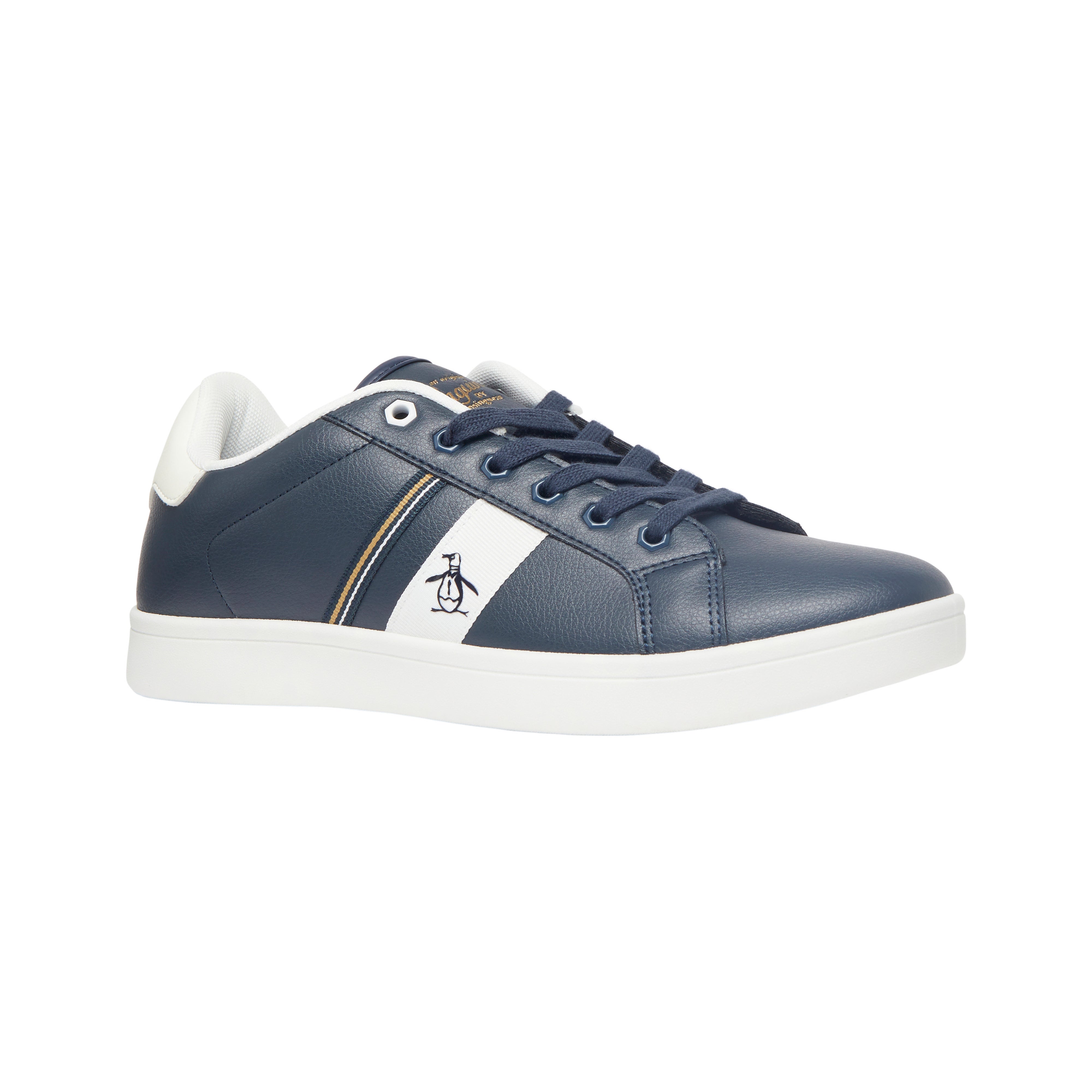 View Original Penguin Steadman Striped Trainer In Dark Sapphire Blue Mens information