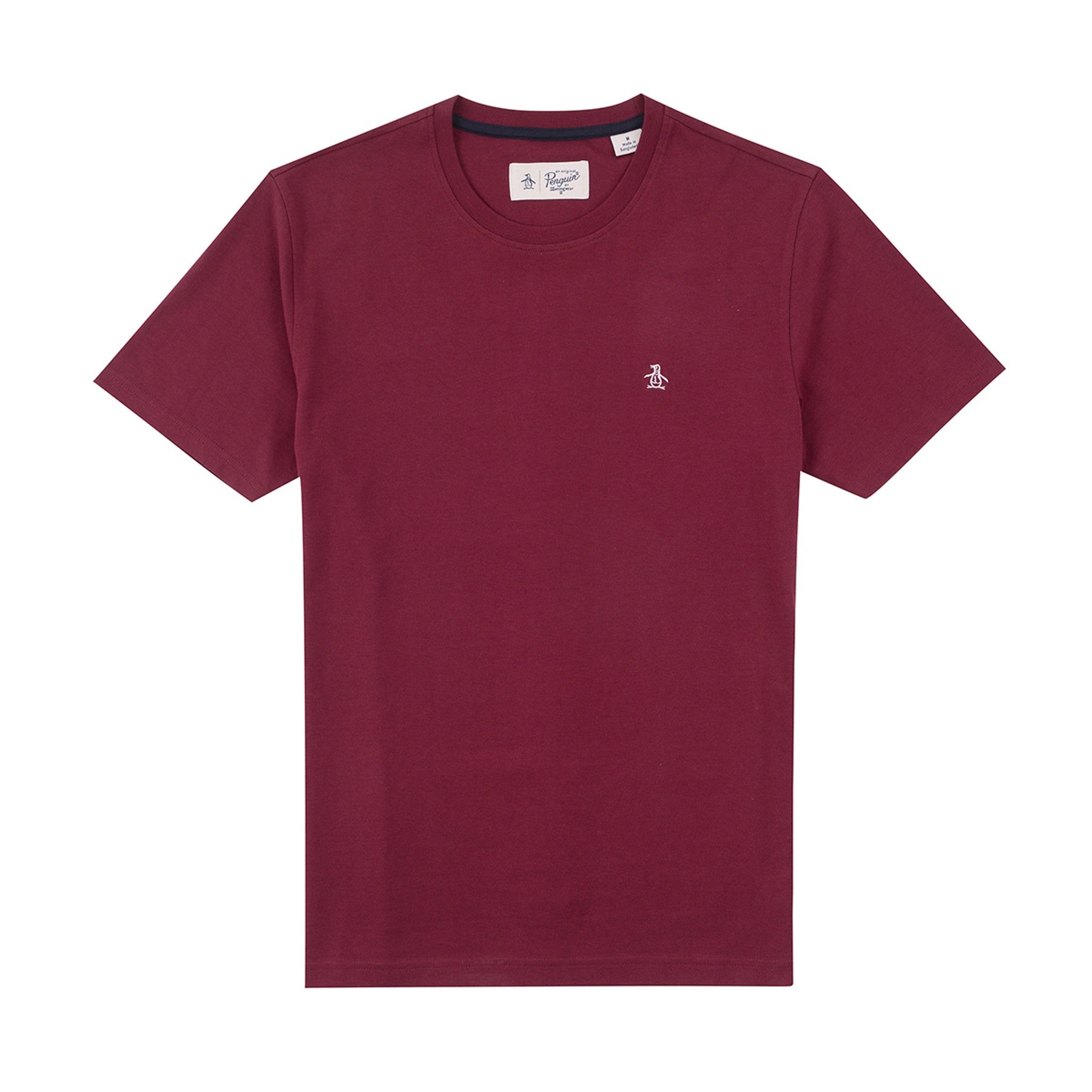 View Original Penguin Pin Point Organic Cotton Embroidered Logo TShirt In Tawny Port Red Mens information