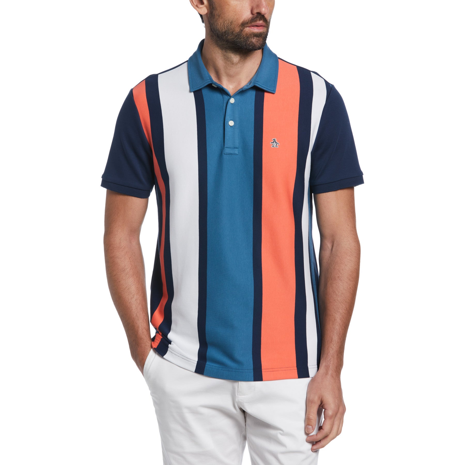 View Vertical Stripe Polo Shirt In Dress Blues information