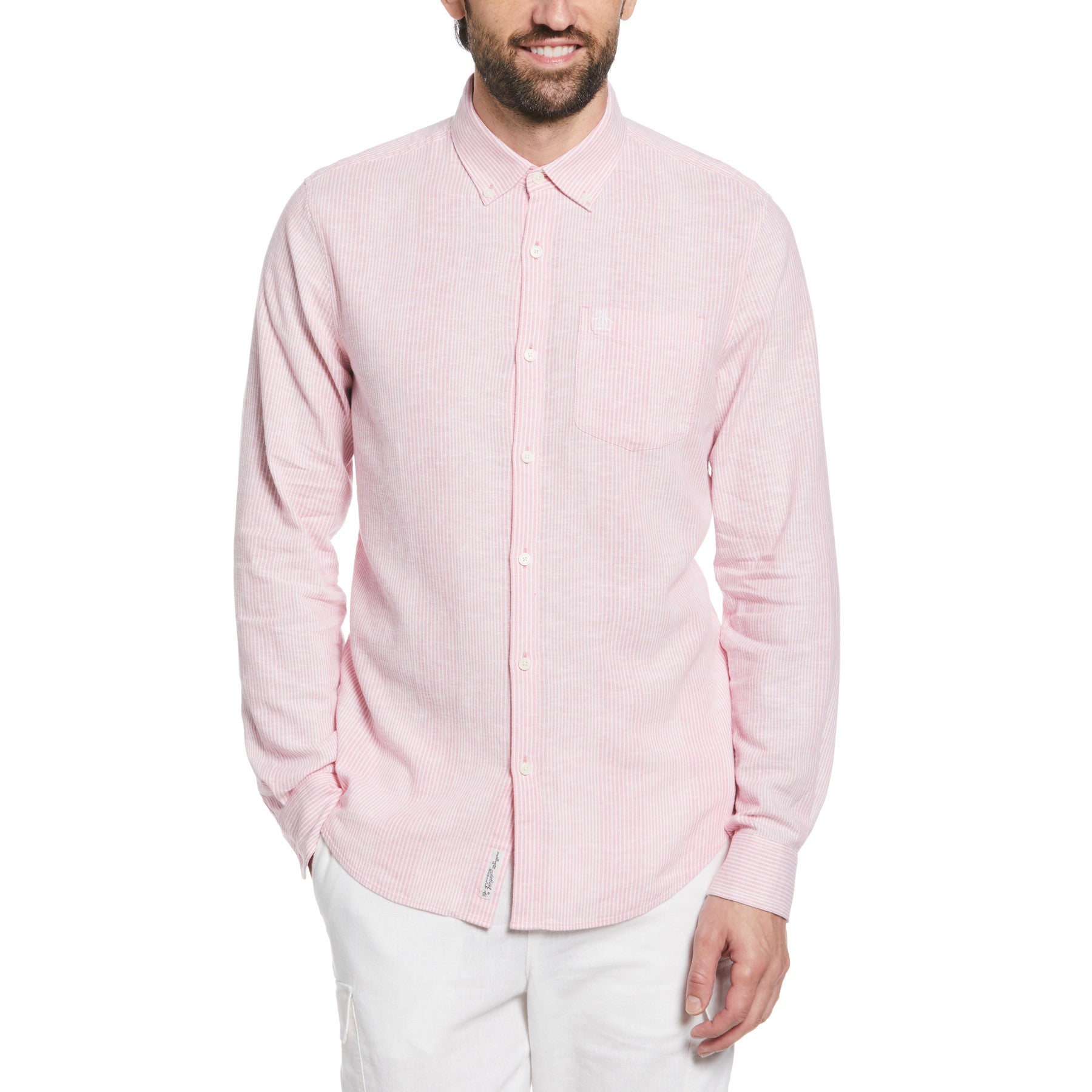 View Ecovero Pinstripe Long Sleeve ButtonDown Shirt In Wild Rose information