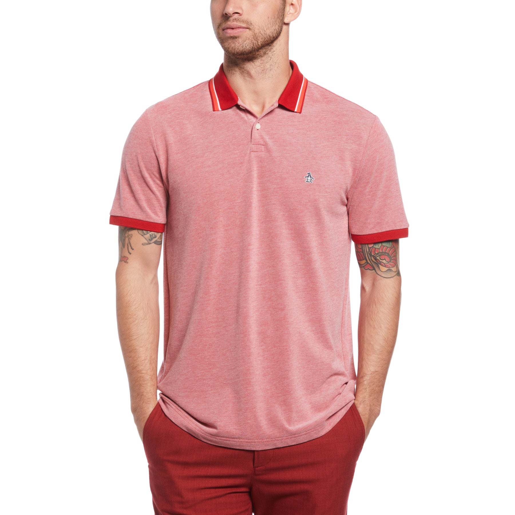 View Tipped Birdseye Organic Cotton Polo Shirt In Lava Falls information