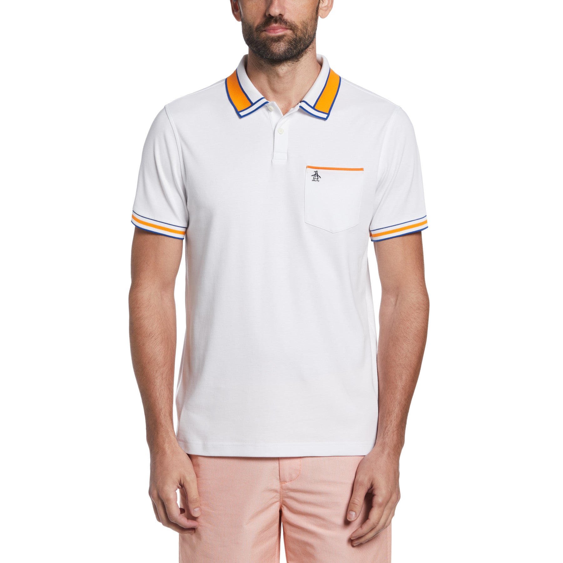 View Organic Cotton Stripe Collar Polo Shirt In Bright White information