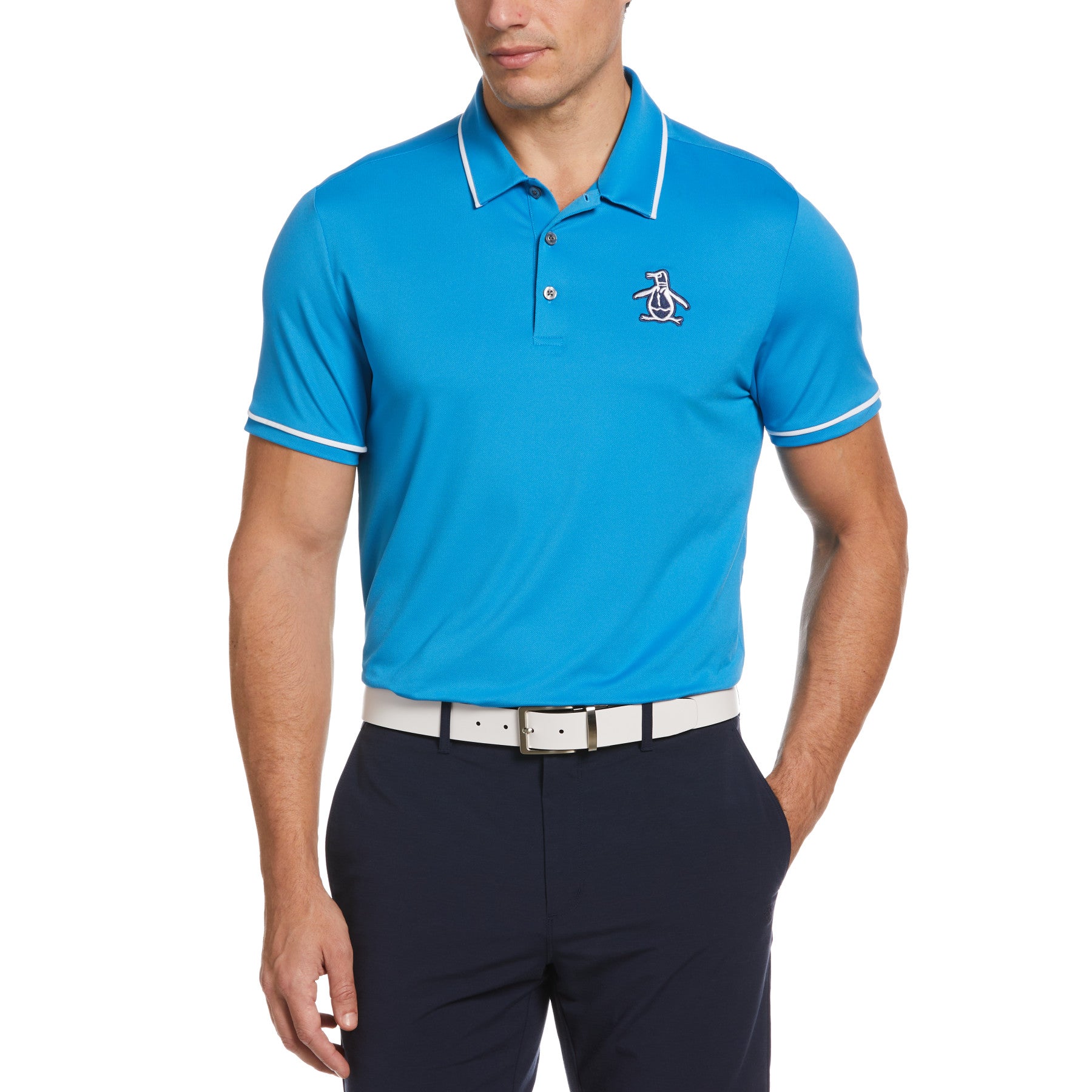 View Pete Tipped Golf Polo Shirt In Aquarius information