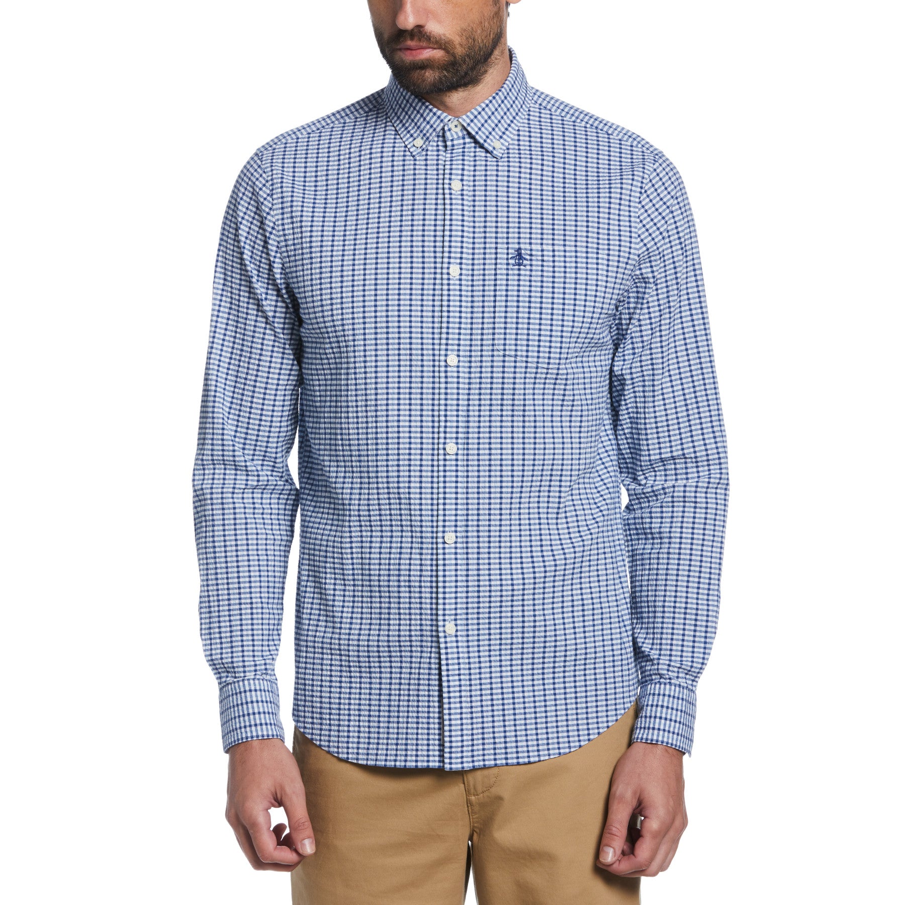 View Slim Fit Plaid Shirt In Cerulean information