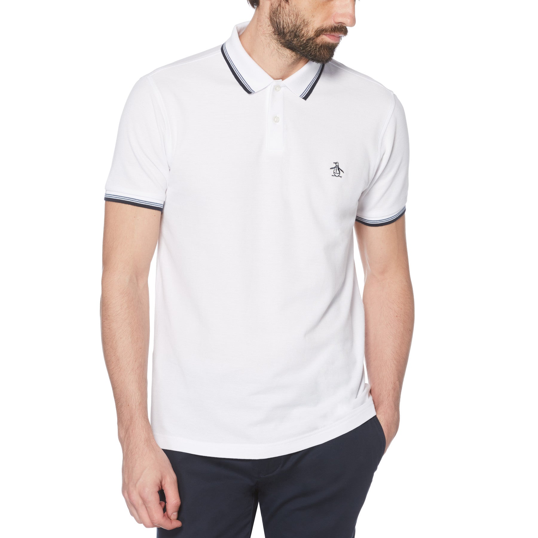 View Original Penguin Sticker Pete Organic Cotton Polo Shirt In Bright White White Mens information