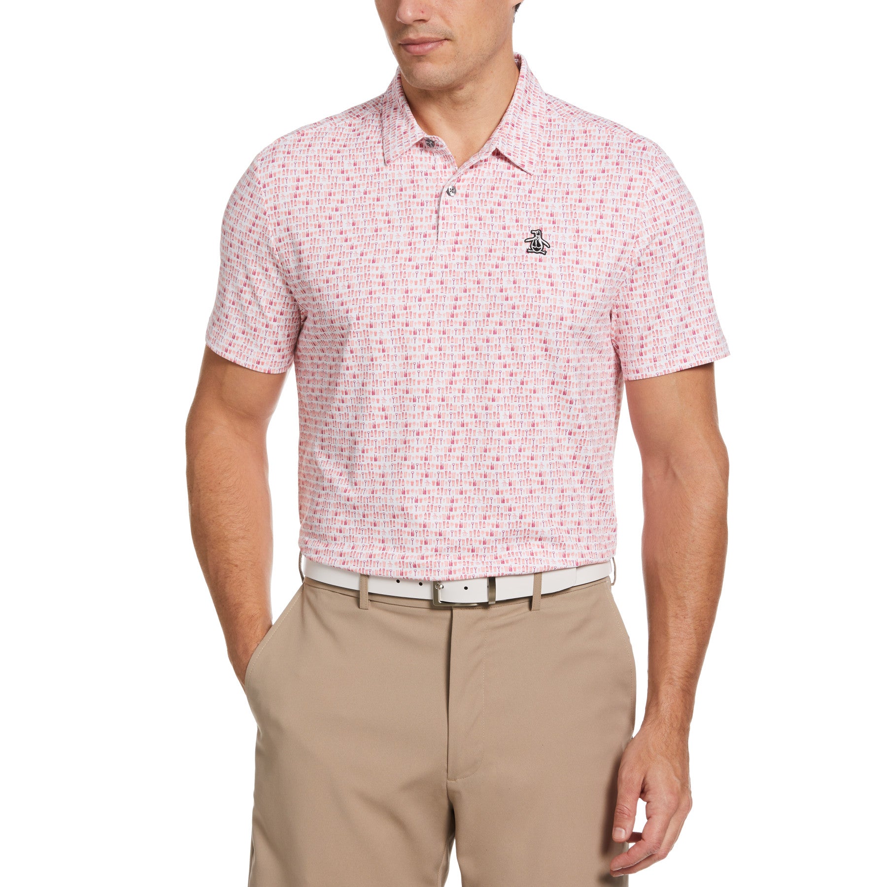View Have A Beer Novelty Print Golf Polo Shirt In Rose Bouquet information