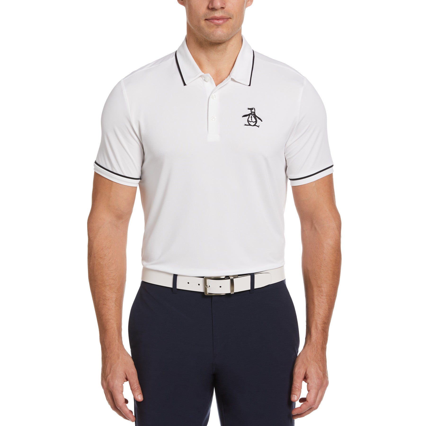 View Pete Tipped Golf Polo Shirt In Bright White information