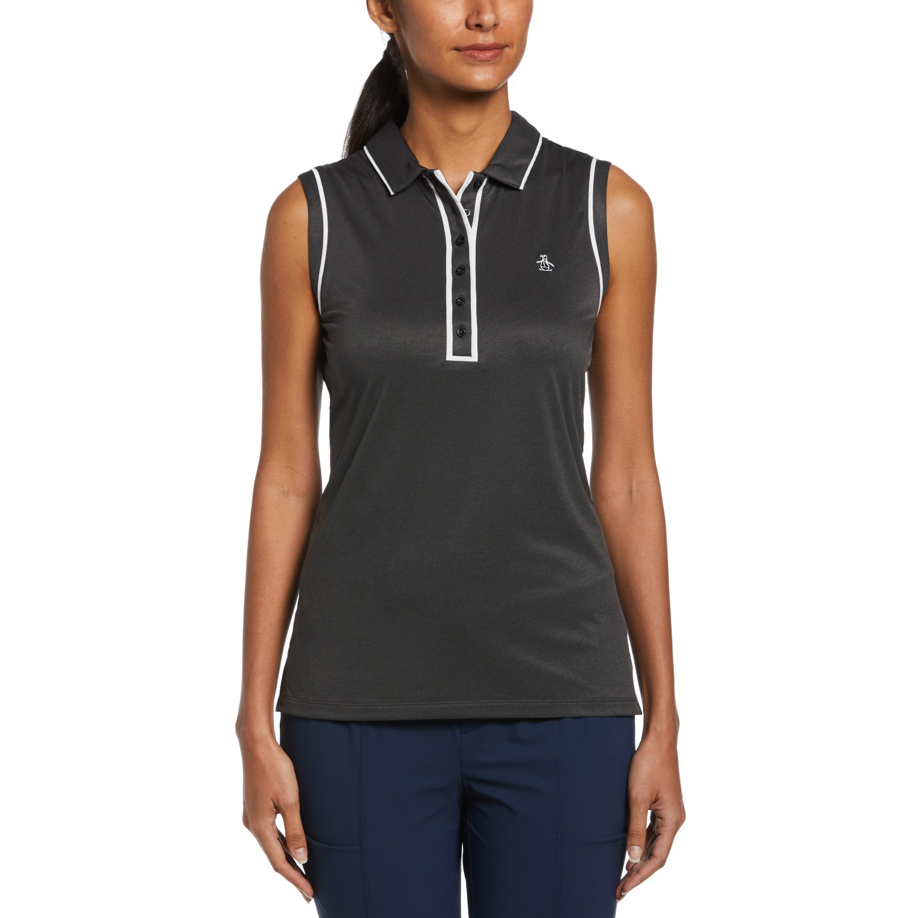 View Original Penguin Womens Veronica Golf Polo Shirt In Caviar Black Womens information