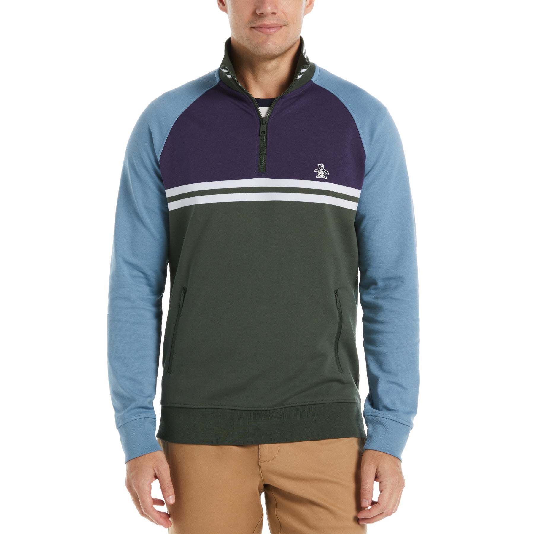 View Colour Block Quarter Zip Sweatshirt In Deep Forest information