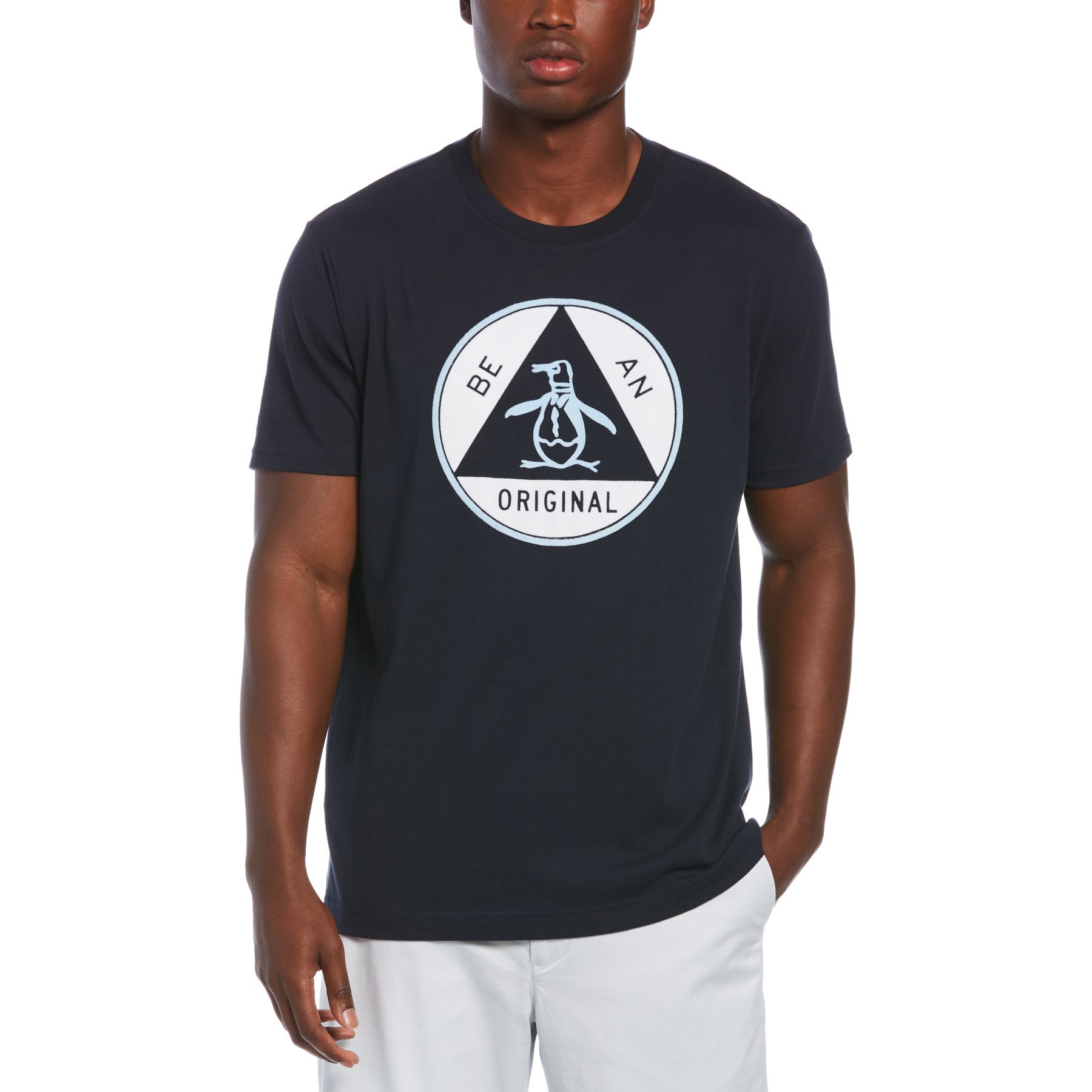 View Original Penguin Triangle Pete TShirt In Dark Sapphire Blue Mens information