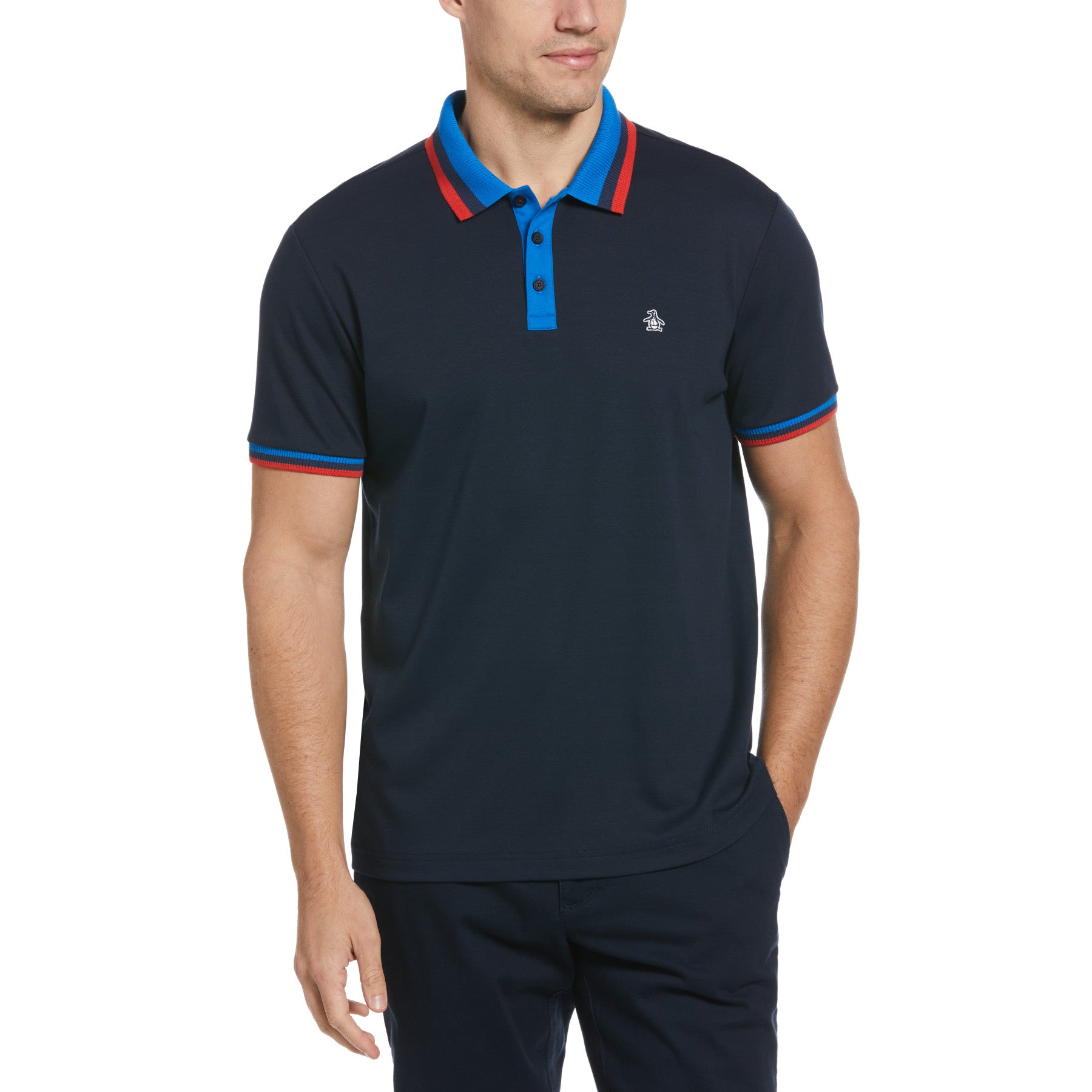 View Ribbed Solid Short Sleeve Polo Shirt In Dark Sapphire information
