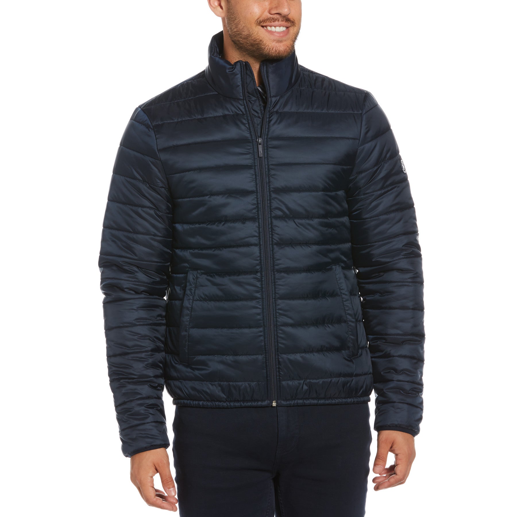 View High Neck Lightweight Puffer Jacket In Dark Sapphire information