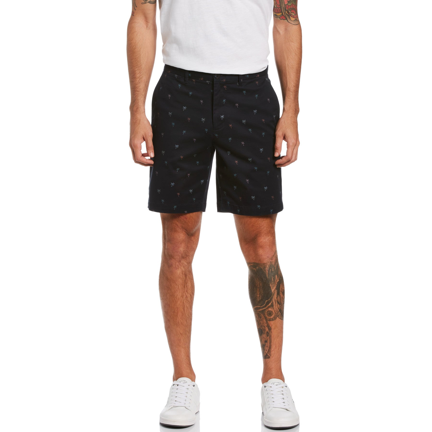 View Palm Print Slim Fit Shorts In Dark Sapphire information