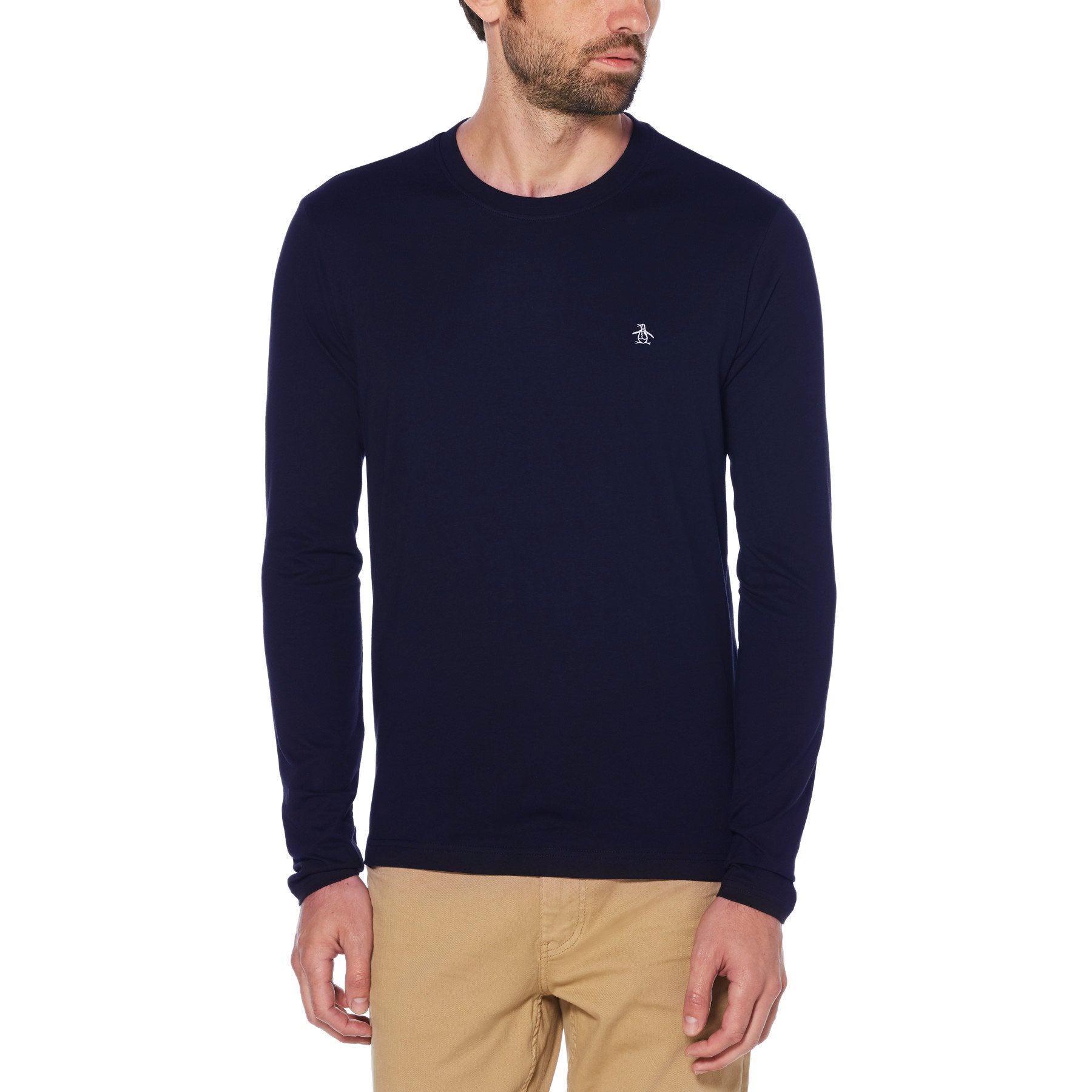 View Pin Point Long Sleeve Embroidred Logo TShirt In Dark Sapphire information