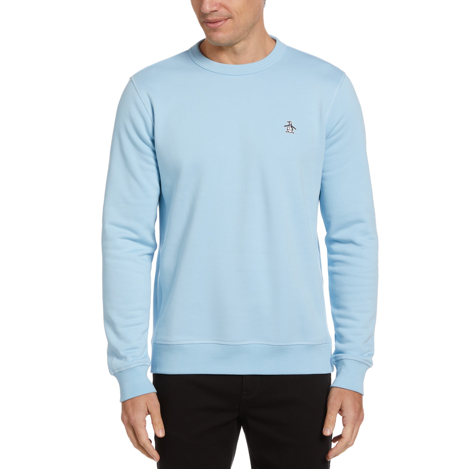 View Crew Neck Sticker Pete Organic Cotton Fleece Sweatshirt In Cerulean information