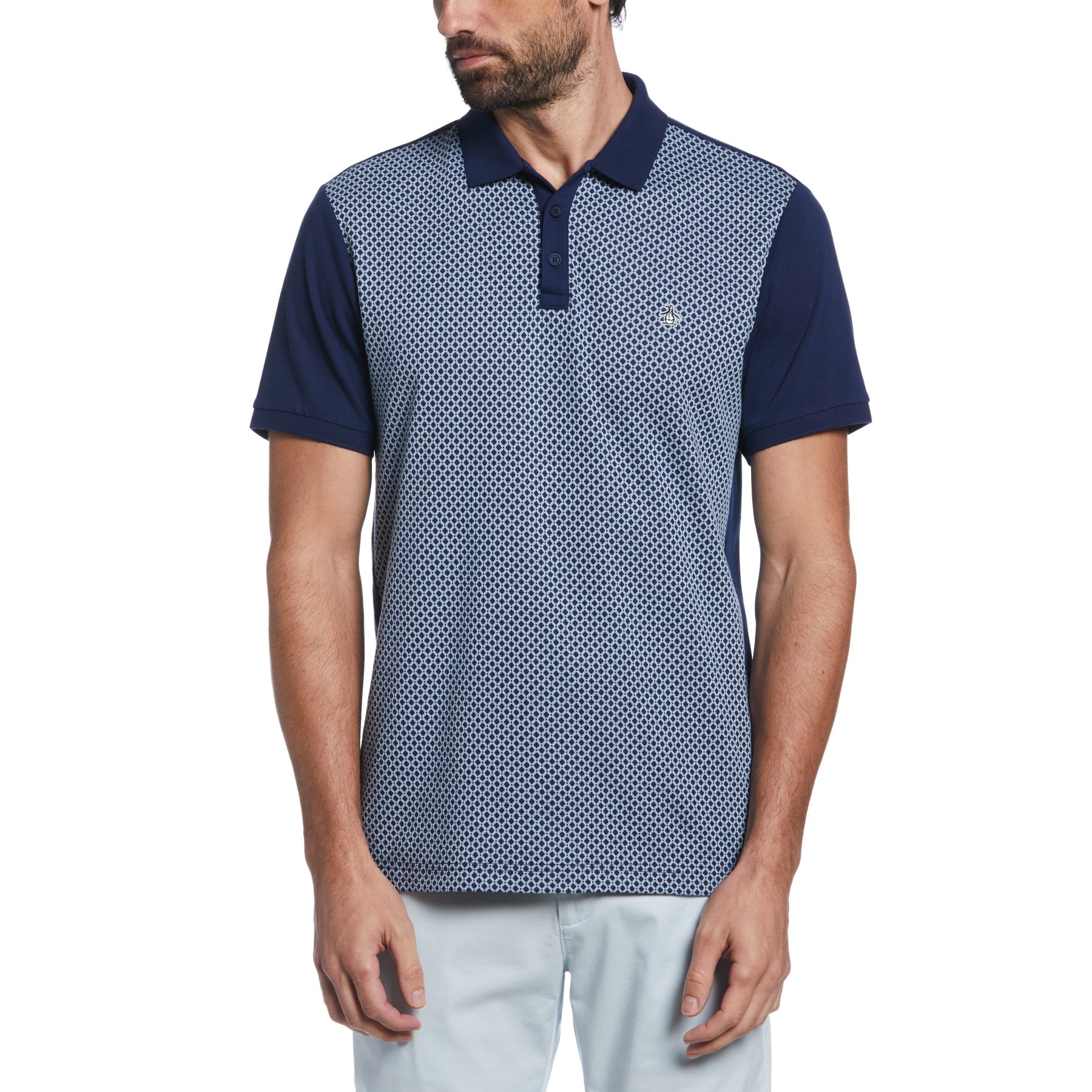 View Jacquard Front Polo Shirt In Dress Blues information