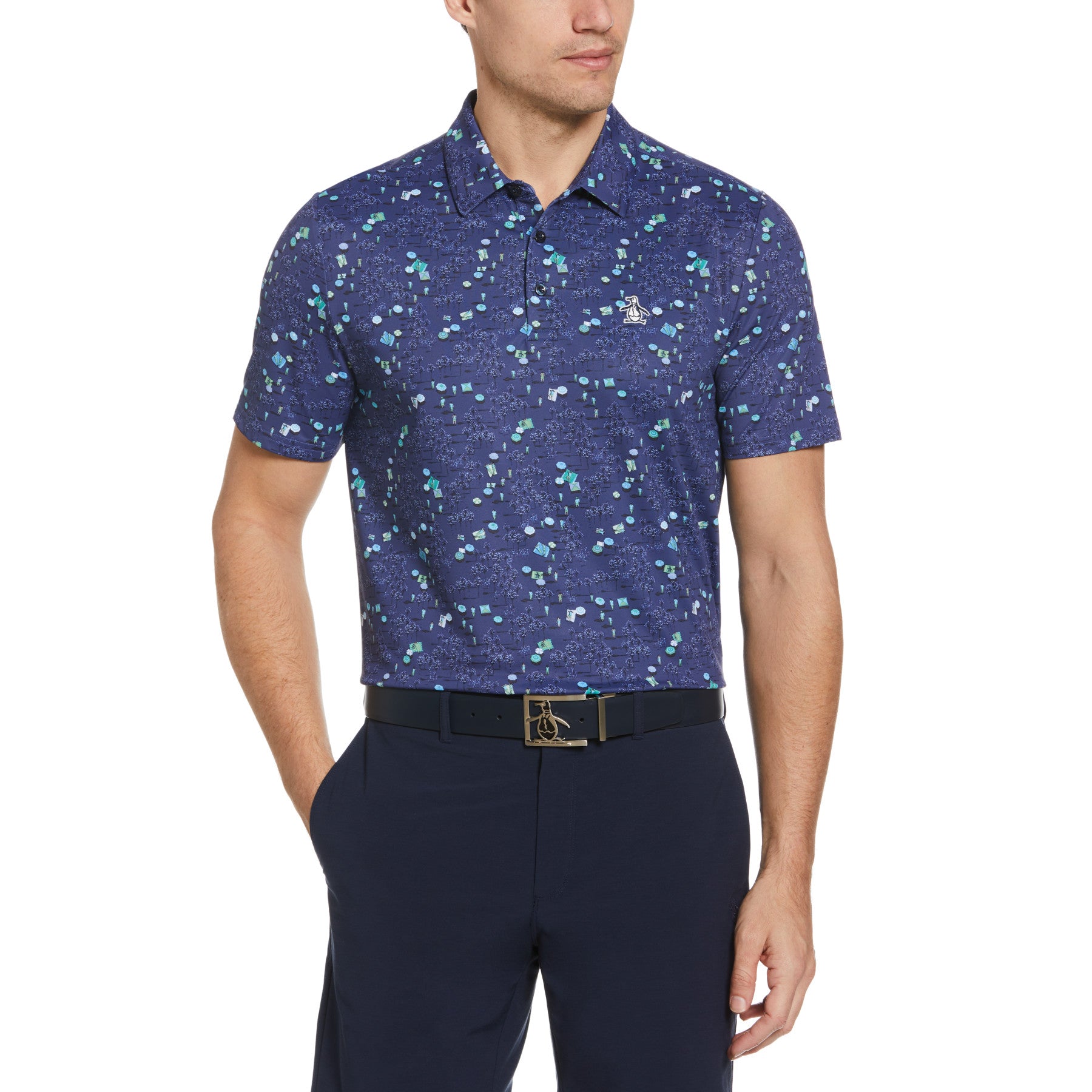 View Pete In The Park Print Golf Polo In Astral Night information