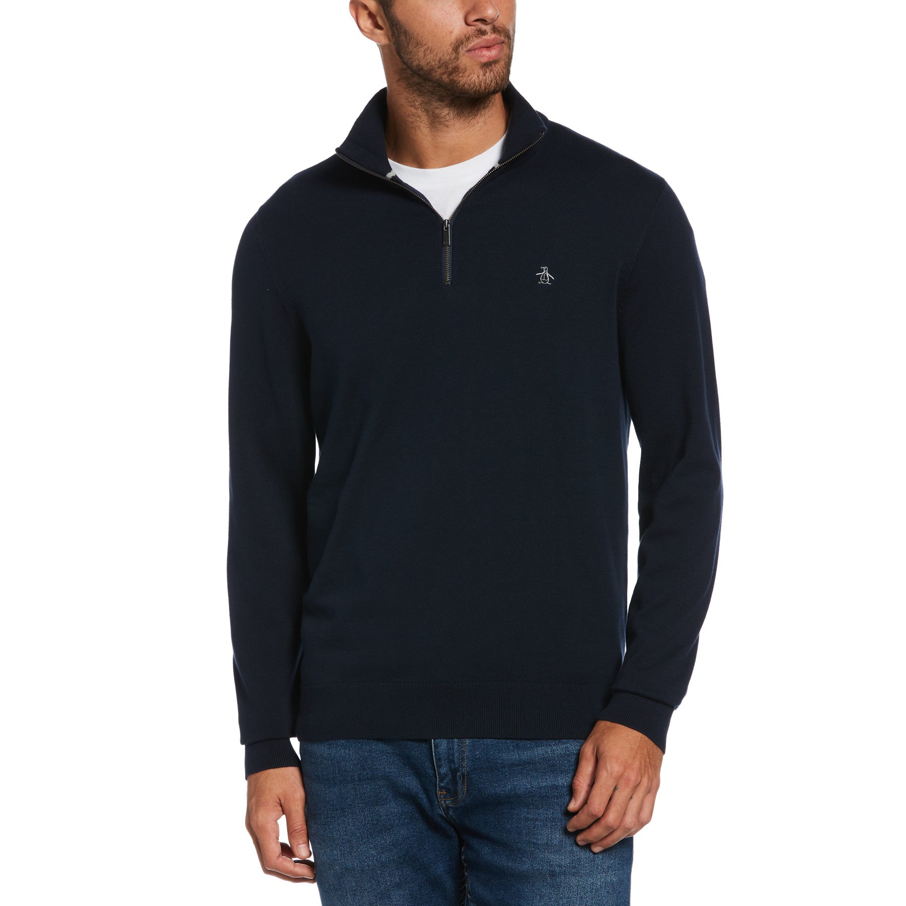 View Quarter Zip Cotton Jumper In Dark Sapphire information