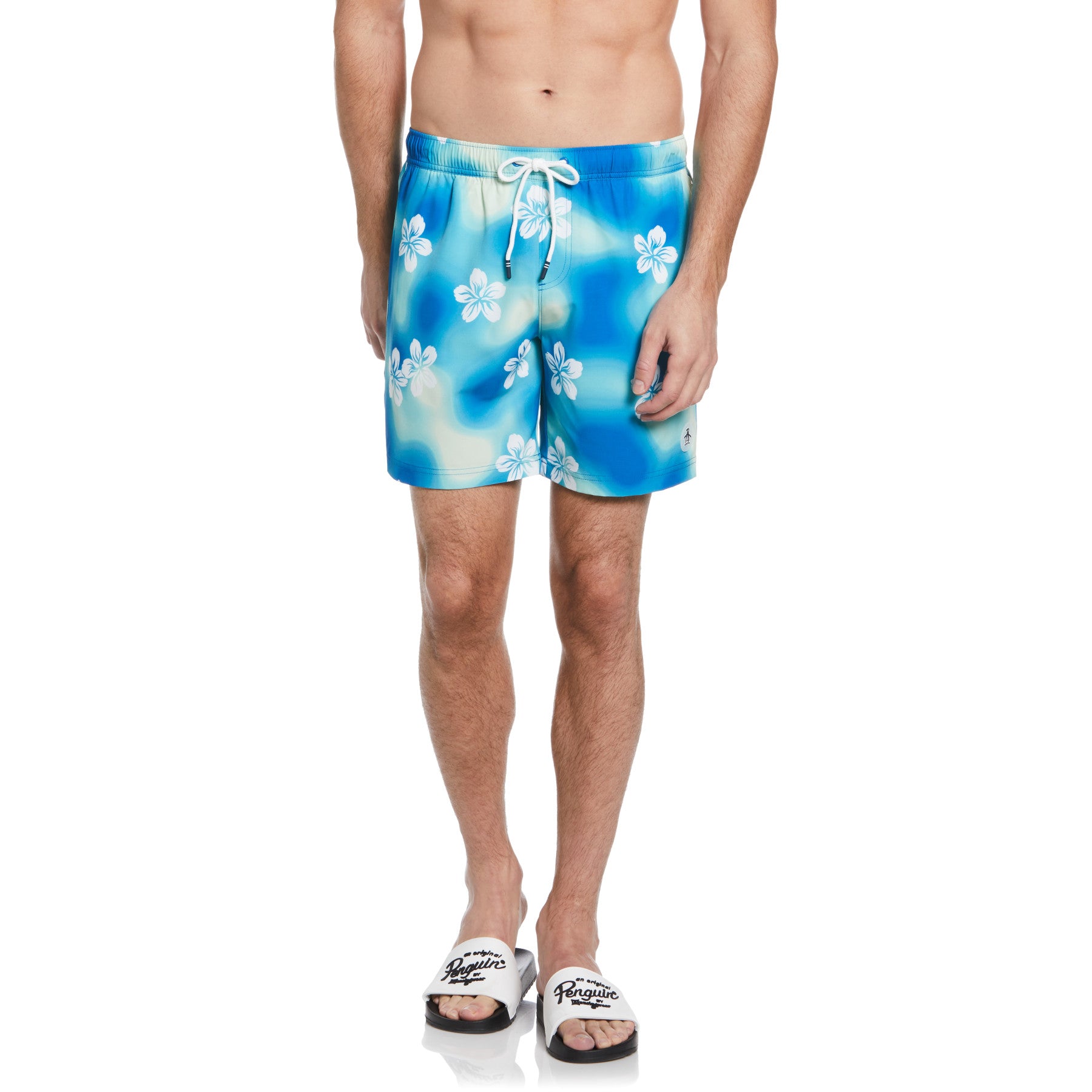 View Watercolor Floral Print Swim Short In Imperial Blue information