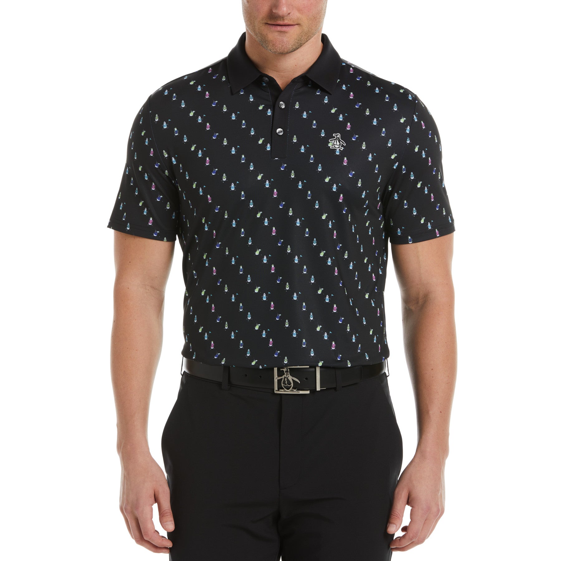 View Swinging Pete Novelty Print Golf Polo Shirt In Caviar information